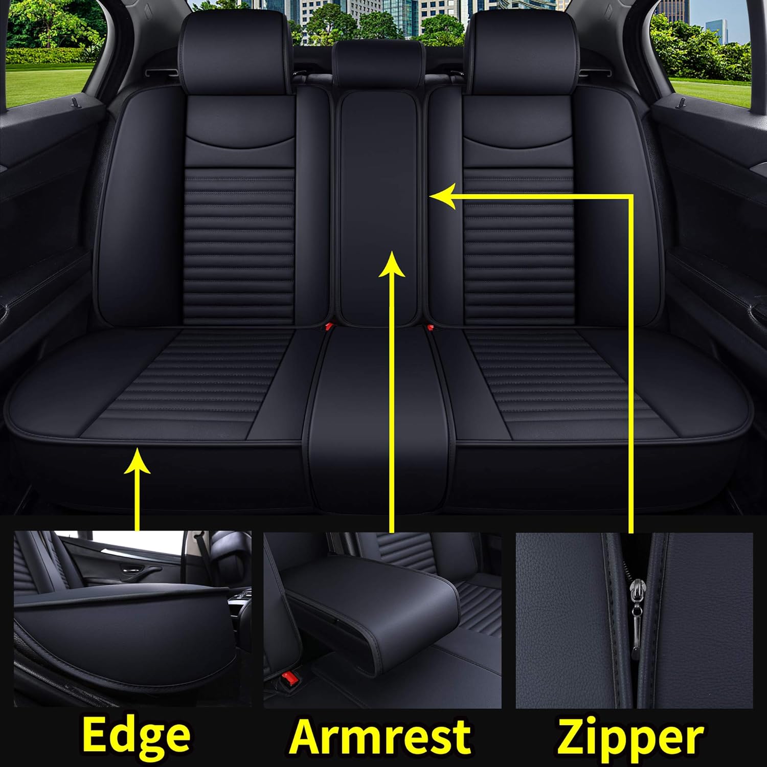 Black Leather Universal Front Captain Seat Covers 2 Pcs E75031