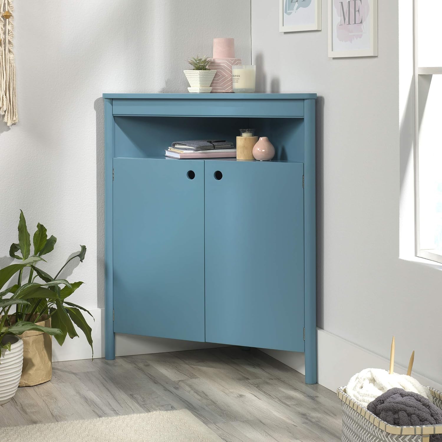 Corner Storage Cabinet, Sea Blue Finish H133