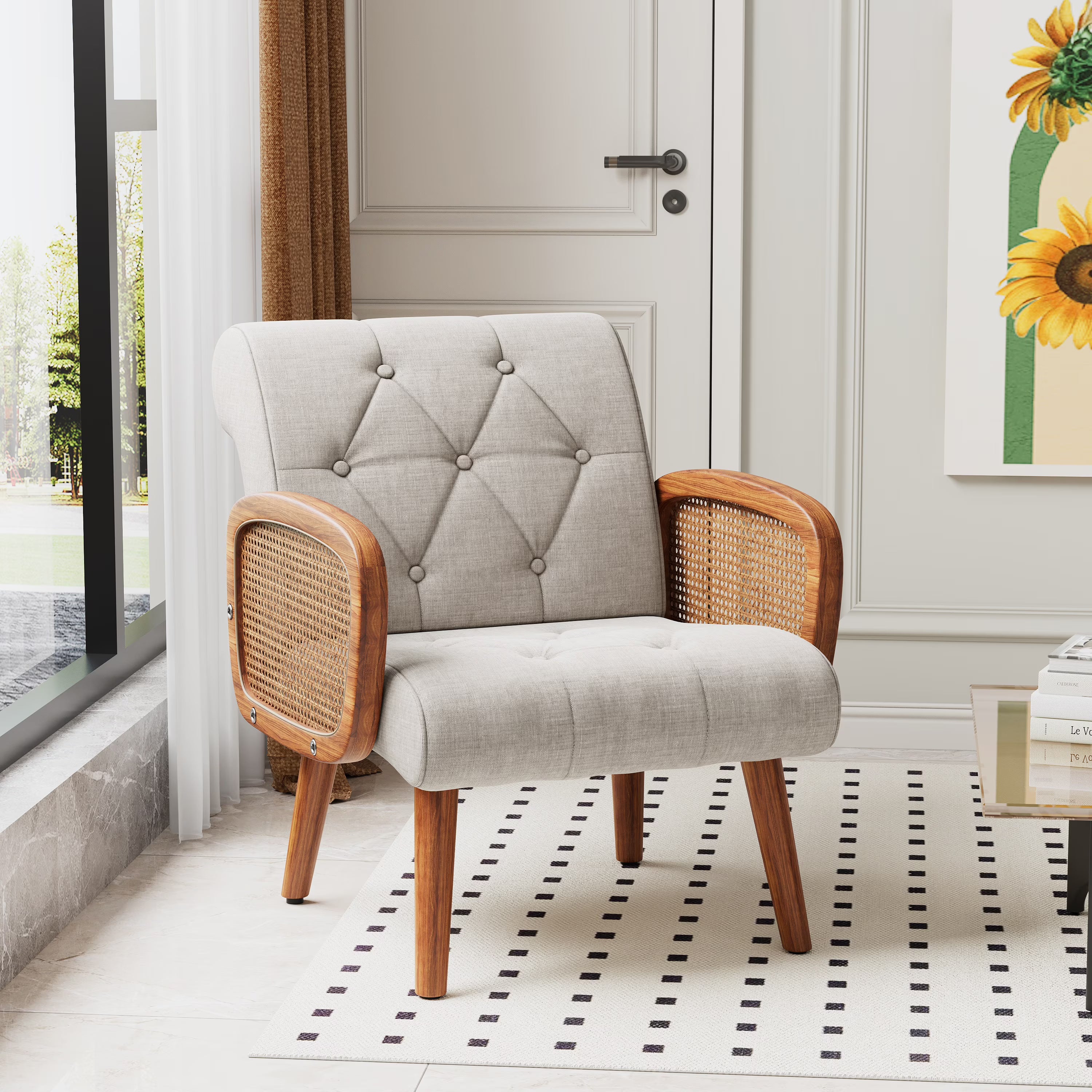 Rattan Accent Chair with Wooden Frame P8557