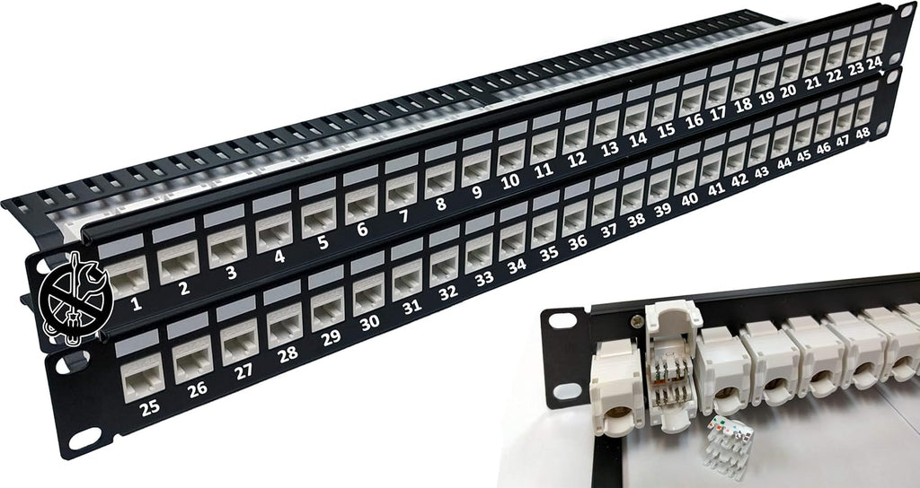 48-Port CAT6A Shielded 2U Patch Panel with Tool-Less Keystone Jacks I5461