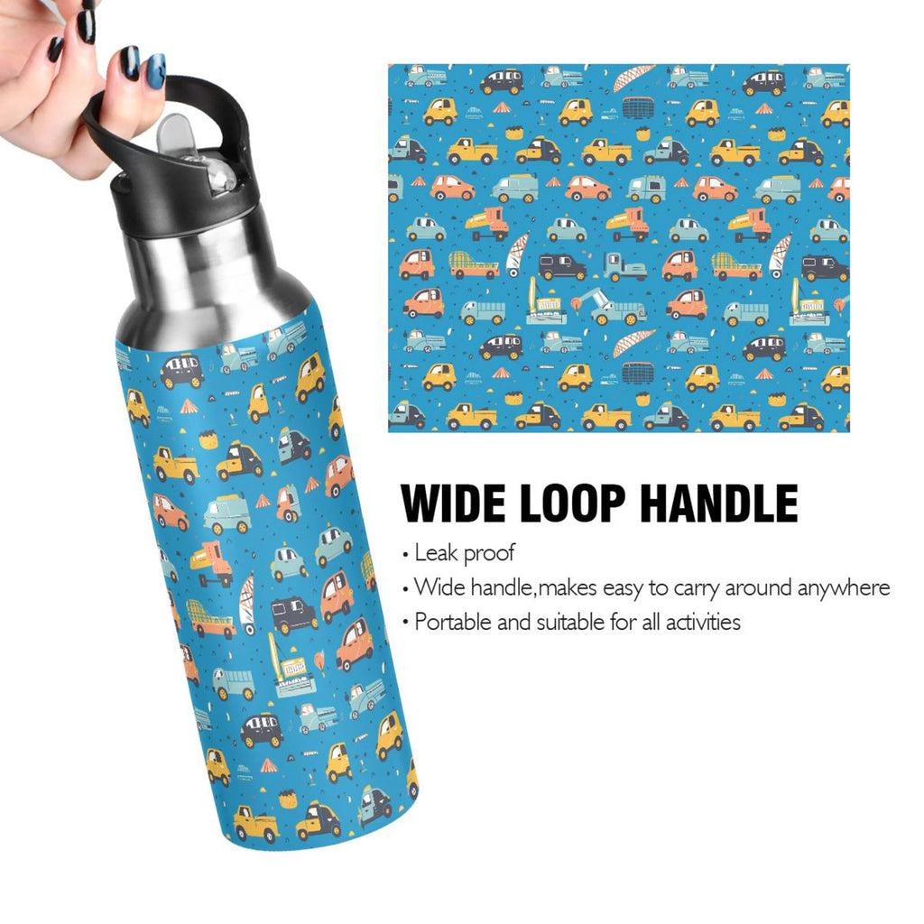 Cartoon Car Trucks Insulated Stainless Steel Water Bottle with Straw Lid 20 oz N767