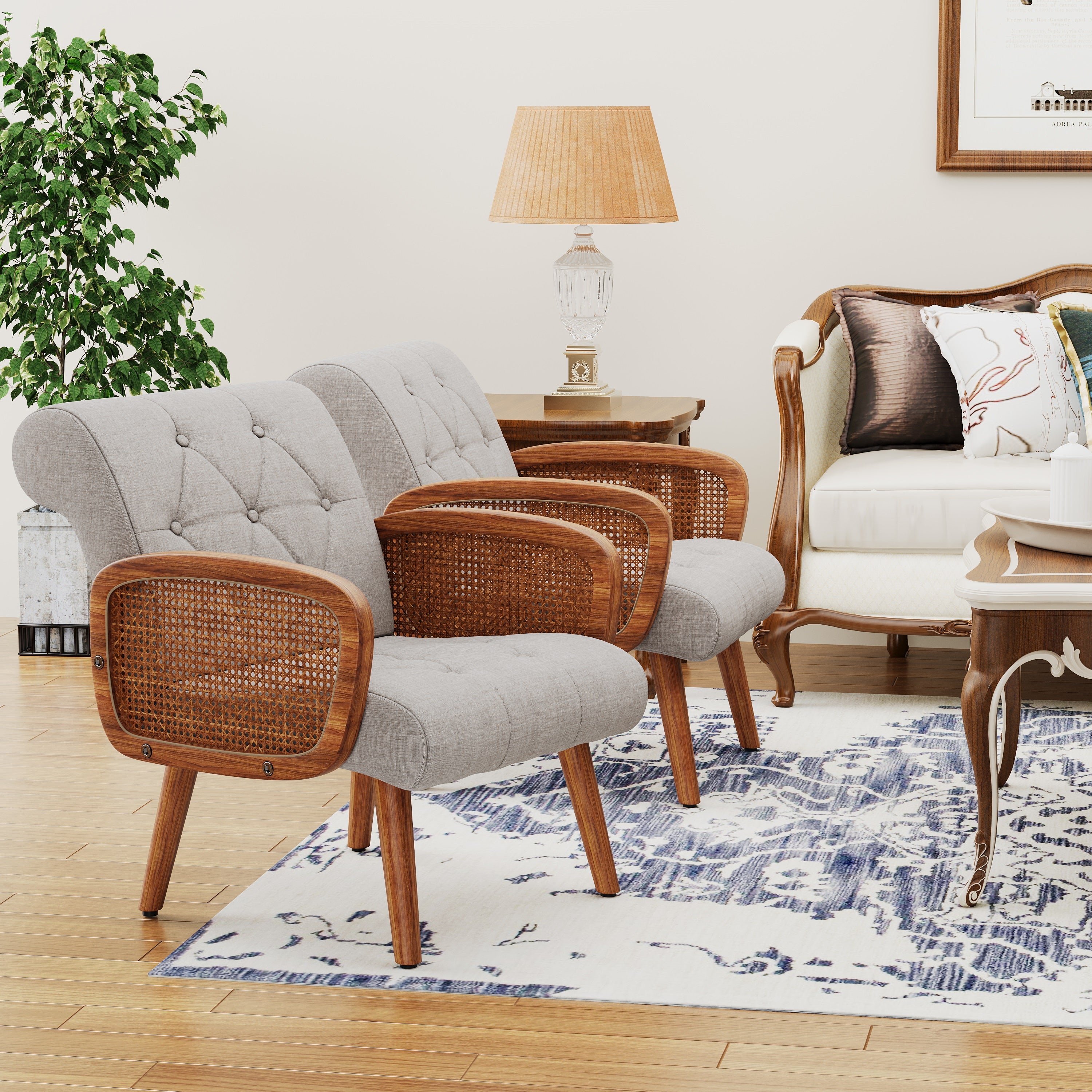 Rattan Accent Chair with Wooden Frame P8557