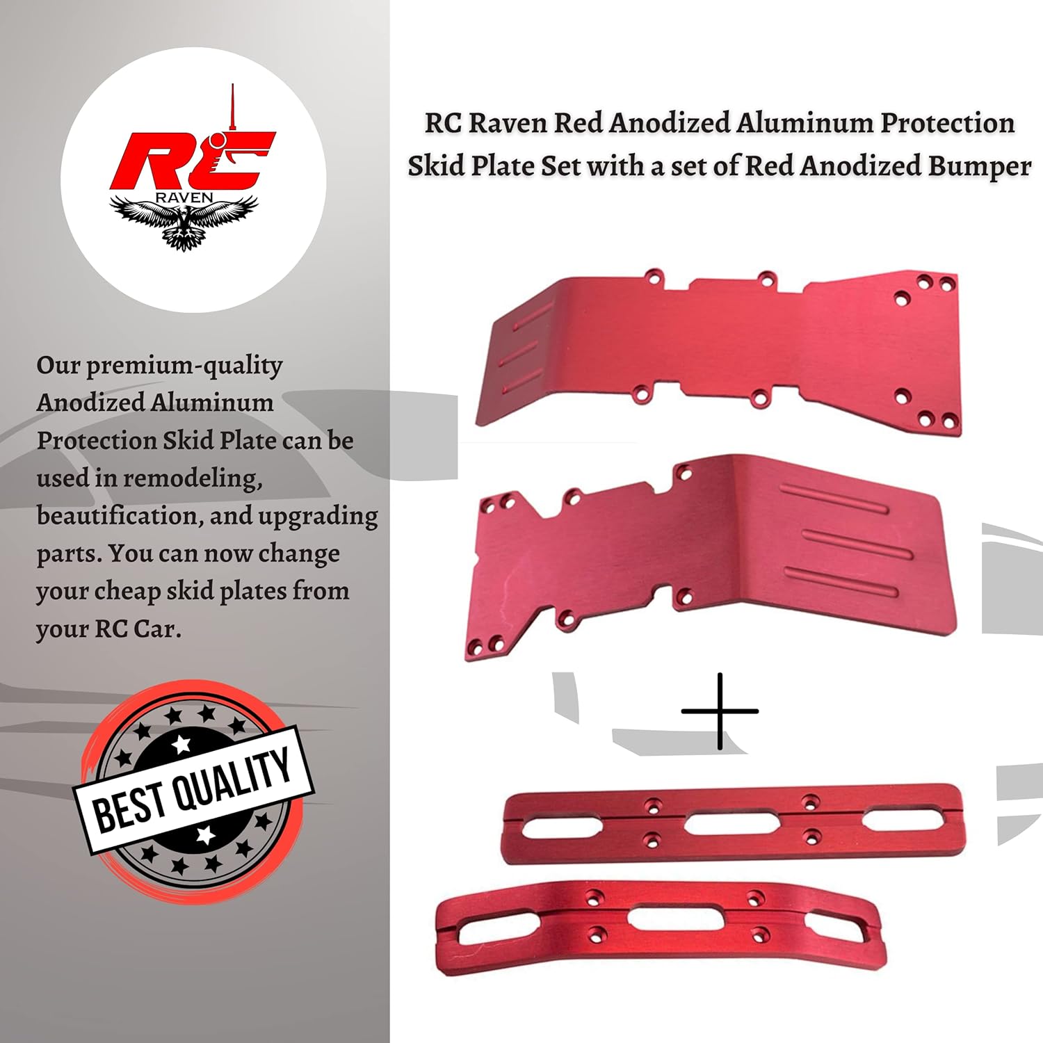 Red Anodized Aluminum Skid Plate and Bumper Set for RC Car, Pack of 2 S7024