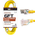 6 Foot Lighted Outdoor Extension Cord, 12/3 SJTW Heavy Duty Yellow Extension Cable with 3 Prong Grounded Plug K87393