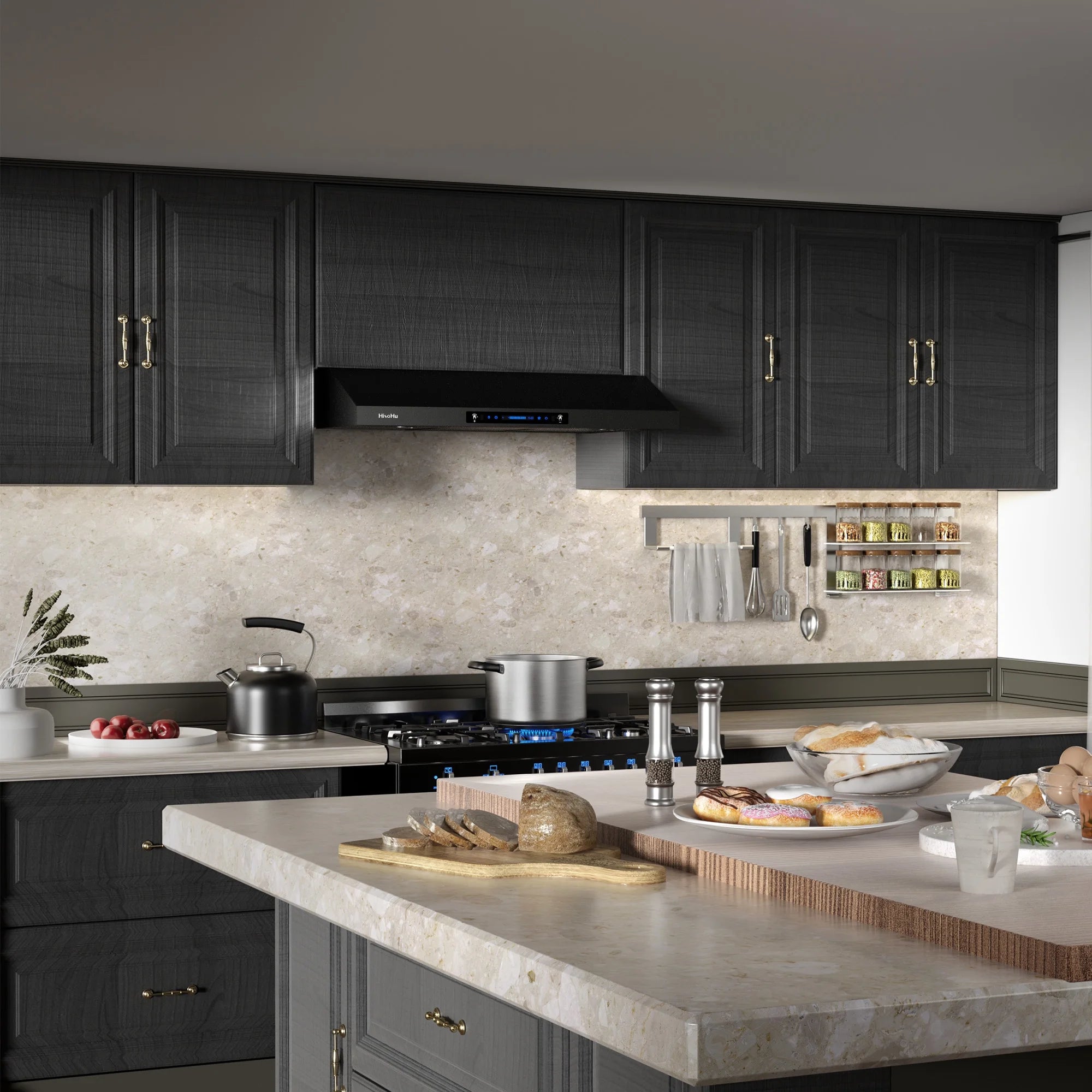 Black Teflon Stainless Steel Under Cabinet Range Hood D842