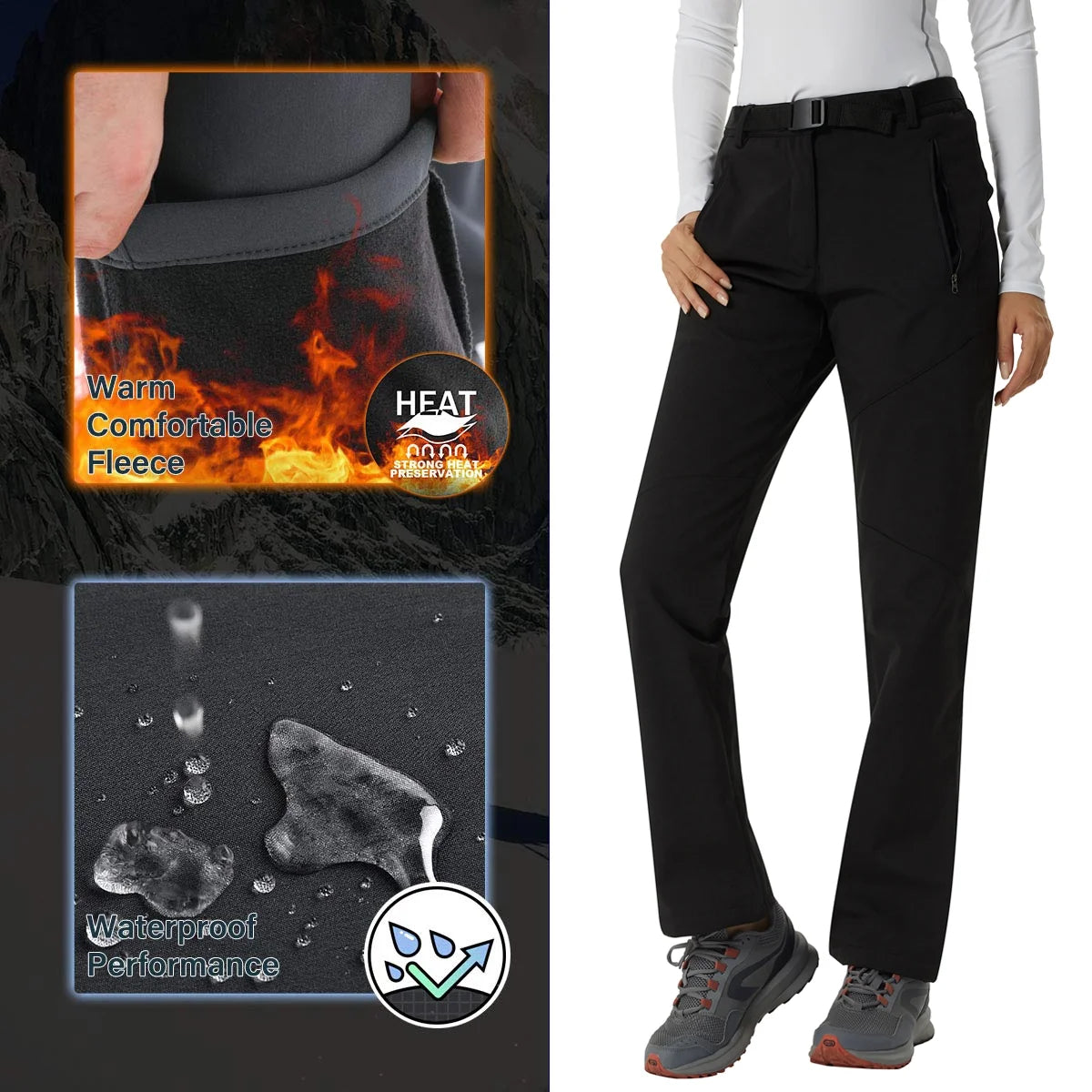 Women Fleece Lined Softshell Snow Pants Size M E80153