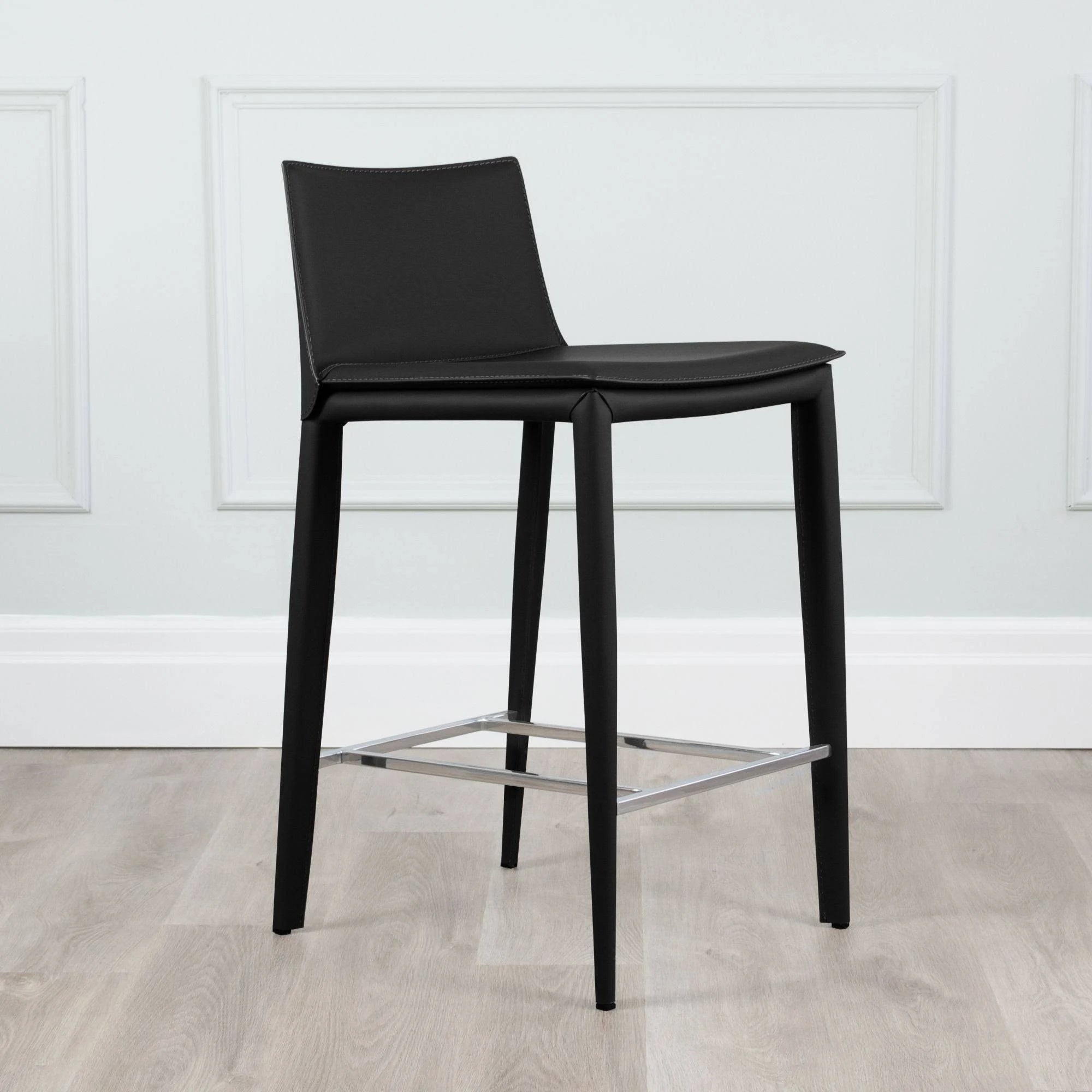 Black Leather Wrapped Counter Stool with Steel Frame B433