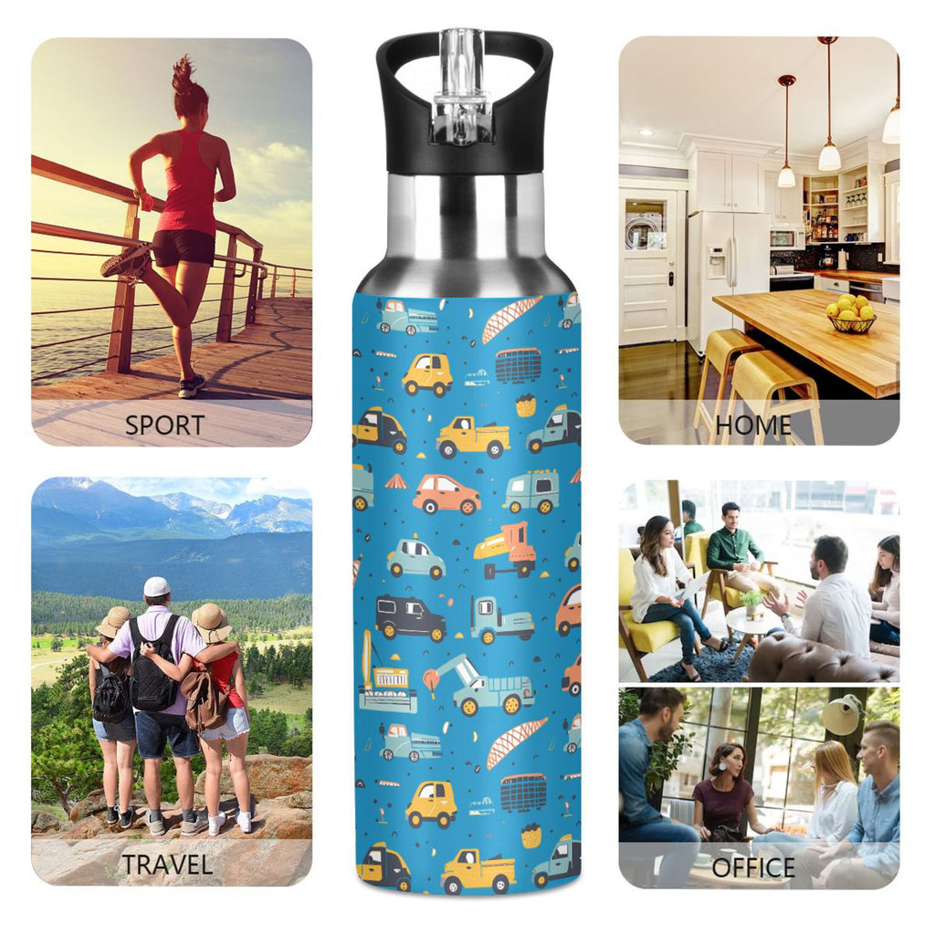 Cartoon Car Trucks Insulated Stainless Steel Water Bottle with Straw Lid 20 oz N767
