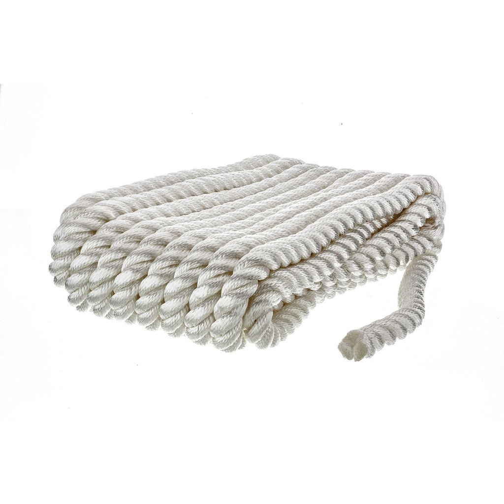 3-Strand Twisted Nylon Dock Rope, ¾-Inch x 25 Feet, White Q712