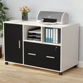 White/Black Mobile Lateral File Cabinet with Lock and Wheels P6681