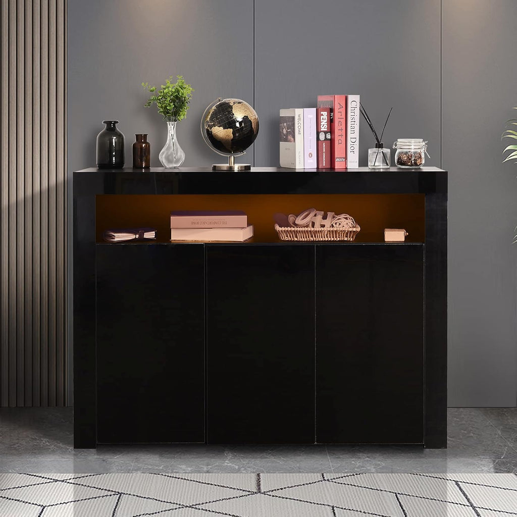 Black High Gloss Sideboard Cabinet with LED Display J75844