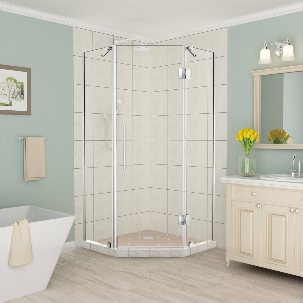 Frameless Hinged Neo-Angle Shower Enclosure in Stainless Steel O168