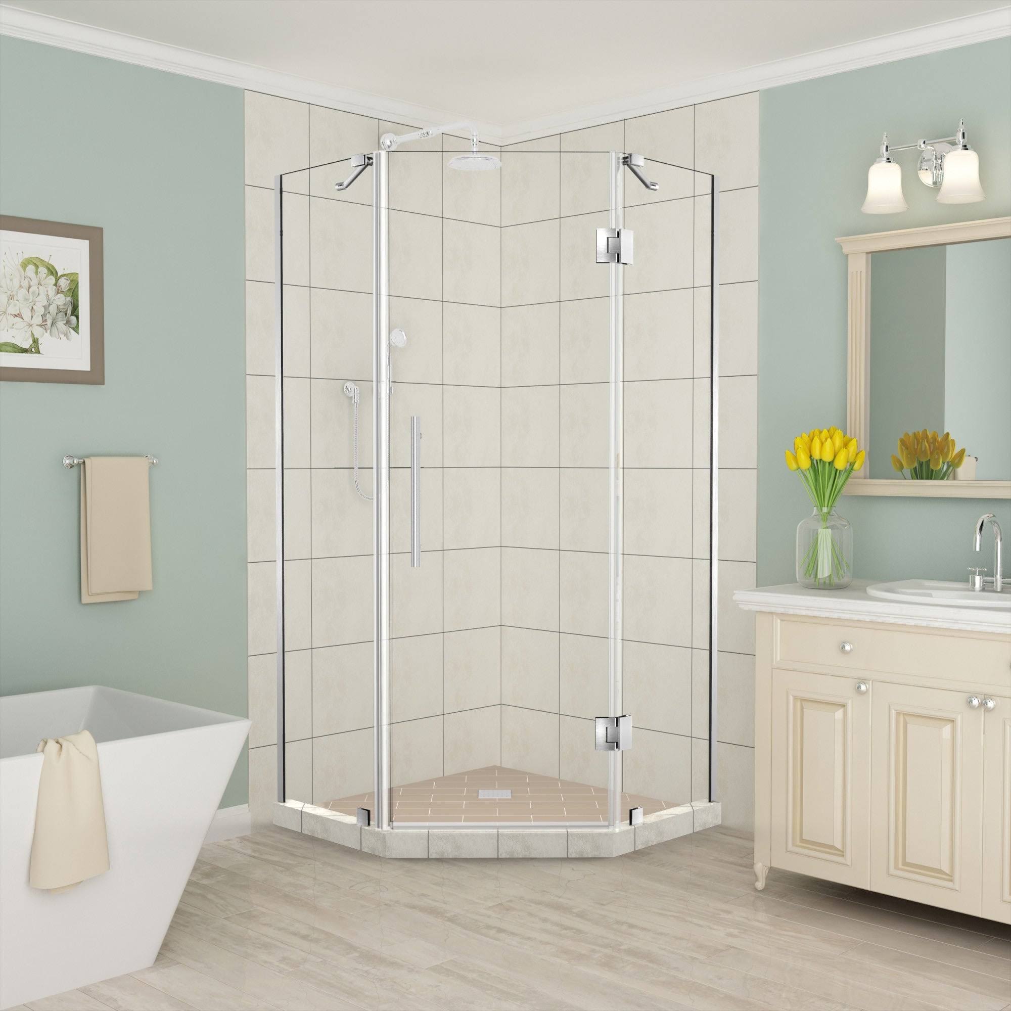 Frameless Hinged Neo-Angle Shower Enclosure in Stainless Steel O168