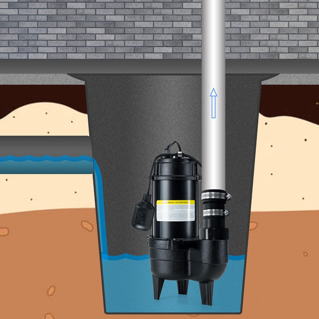 Cast iron submersible sewage pump with 10 ft. piggy back tether float switch N914884