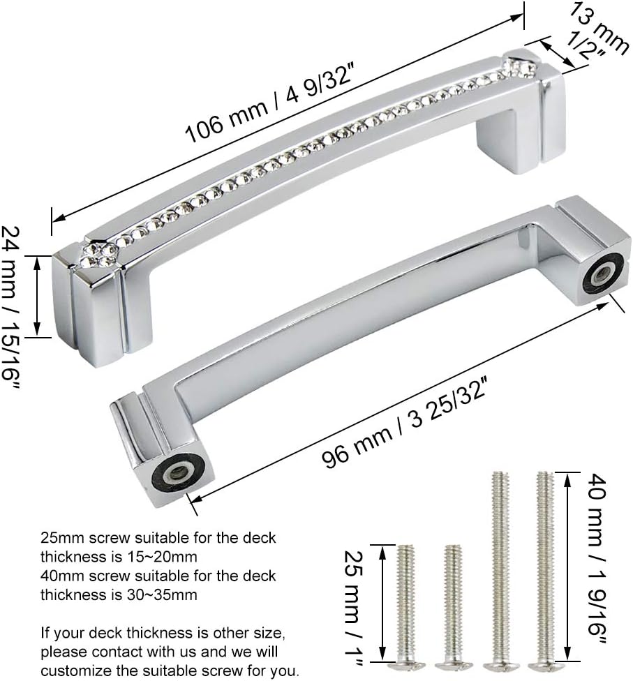 Polished Chrome Cabinet Handles with Screws, 128mm Hole Center, 2 Pack I66041