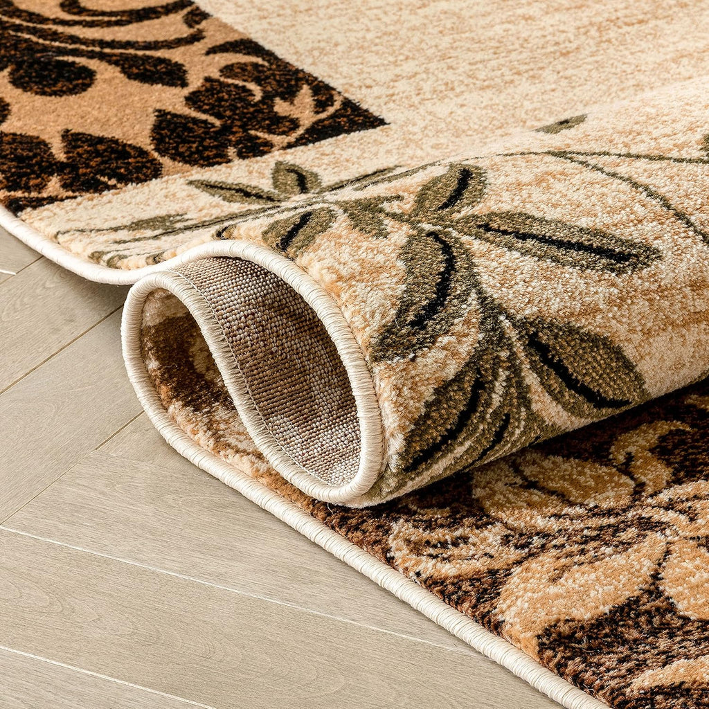 Beige Damask Border Rug 7x10 (6'7 x 9'6) R35940