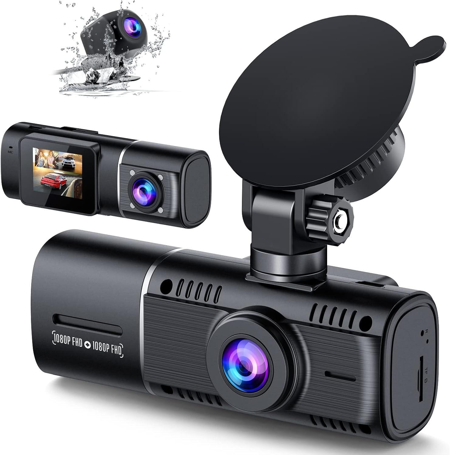 3 Channel Dash Cam Front and Rear 1080P IR Night Vision Triple Dash Camera F52796