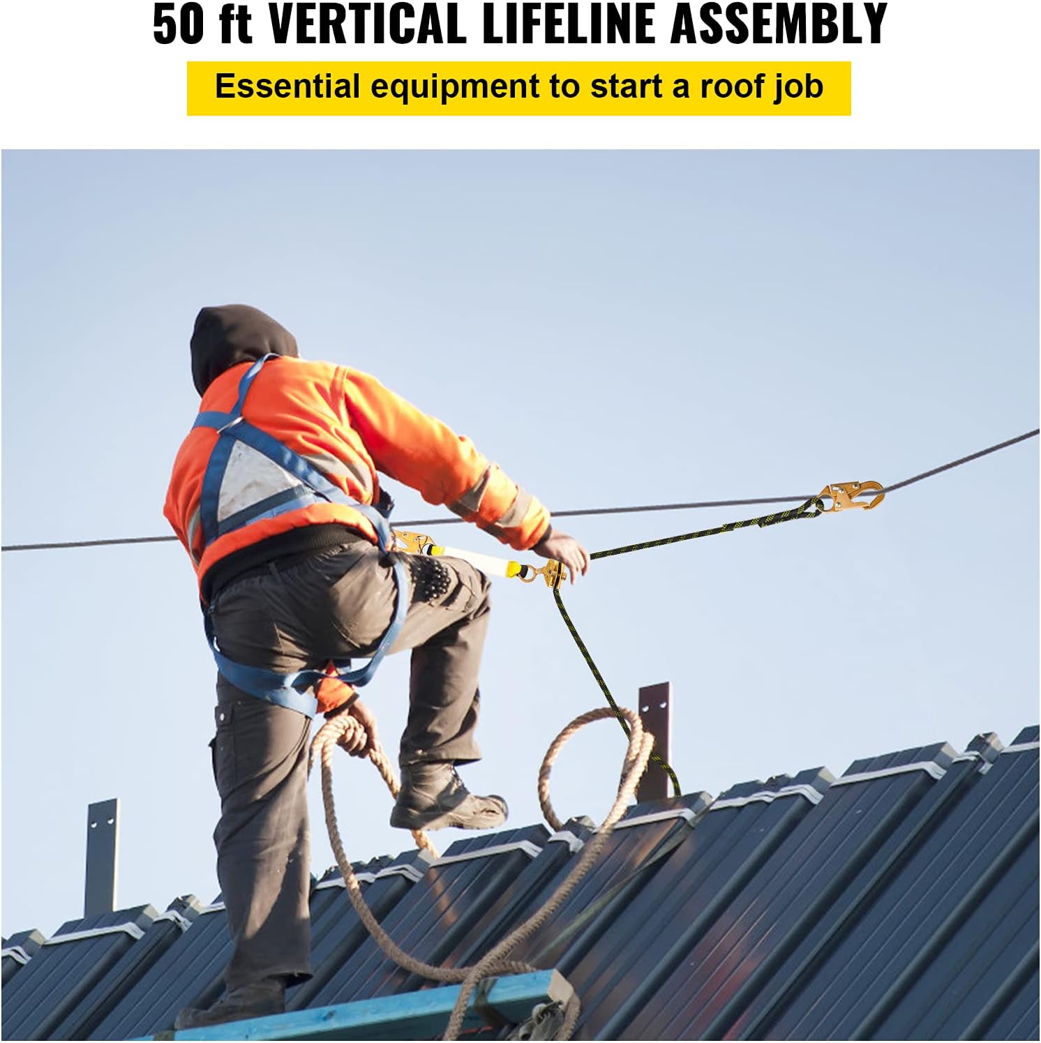 50 ft Polyester Fall Protection Rope with Alloy Steel Rope Grab, Pack of 2 S5995