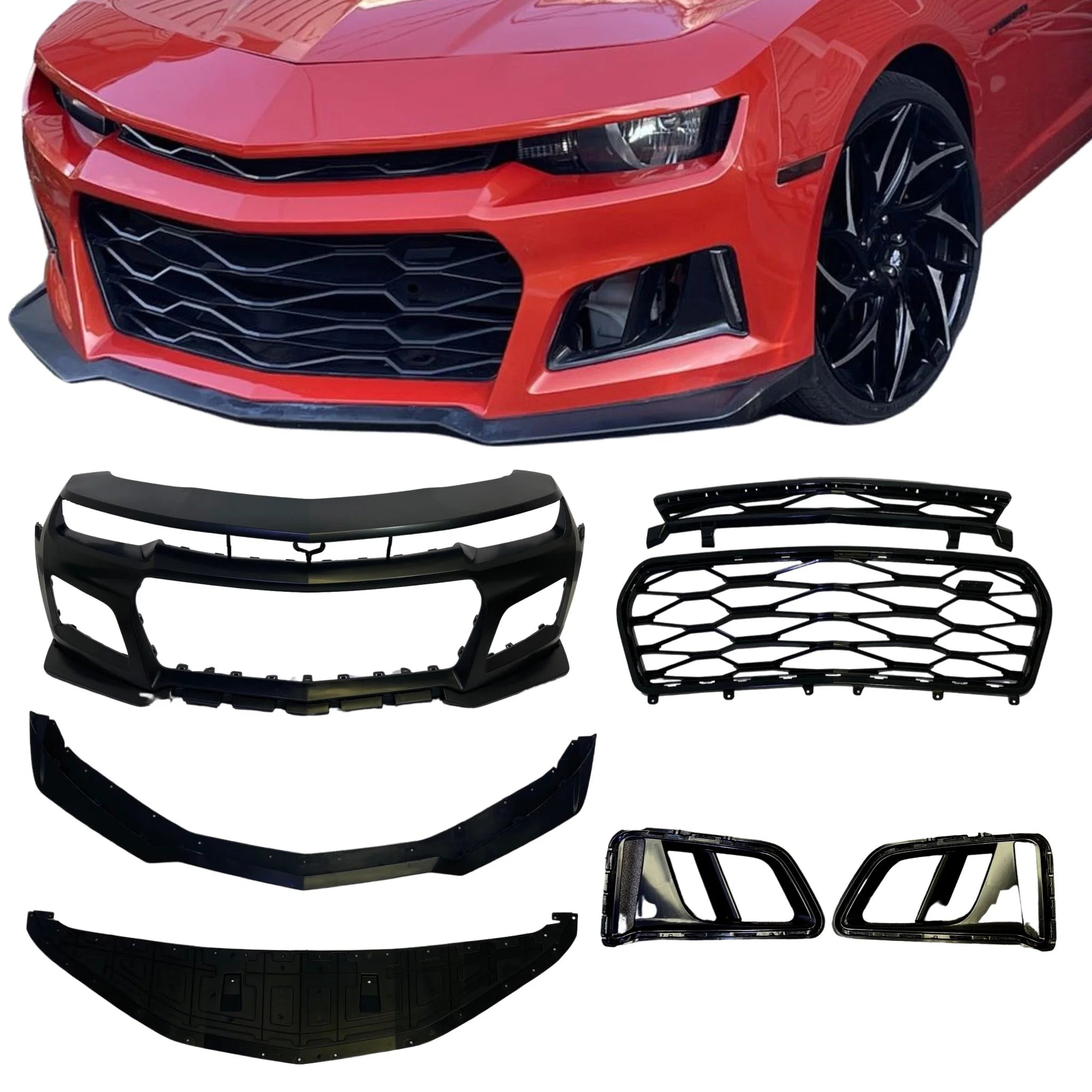 7-pcs Flat BLK Front Bumper Conversion O305