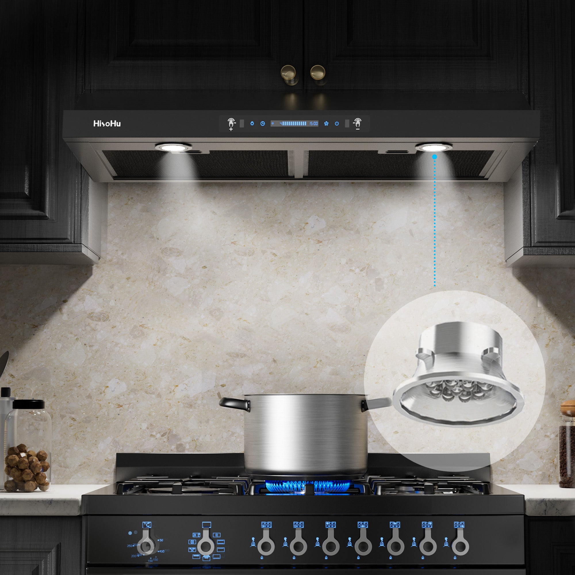 Black Teflon Stainless Steel Under Cabinet Range Hood D842