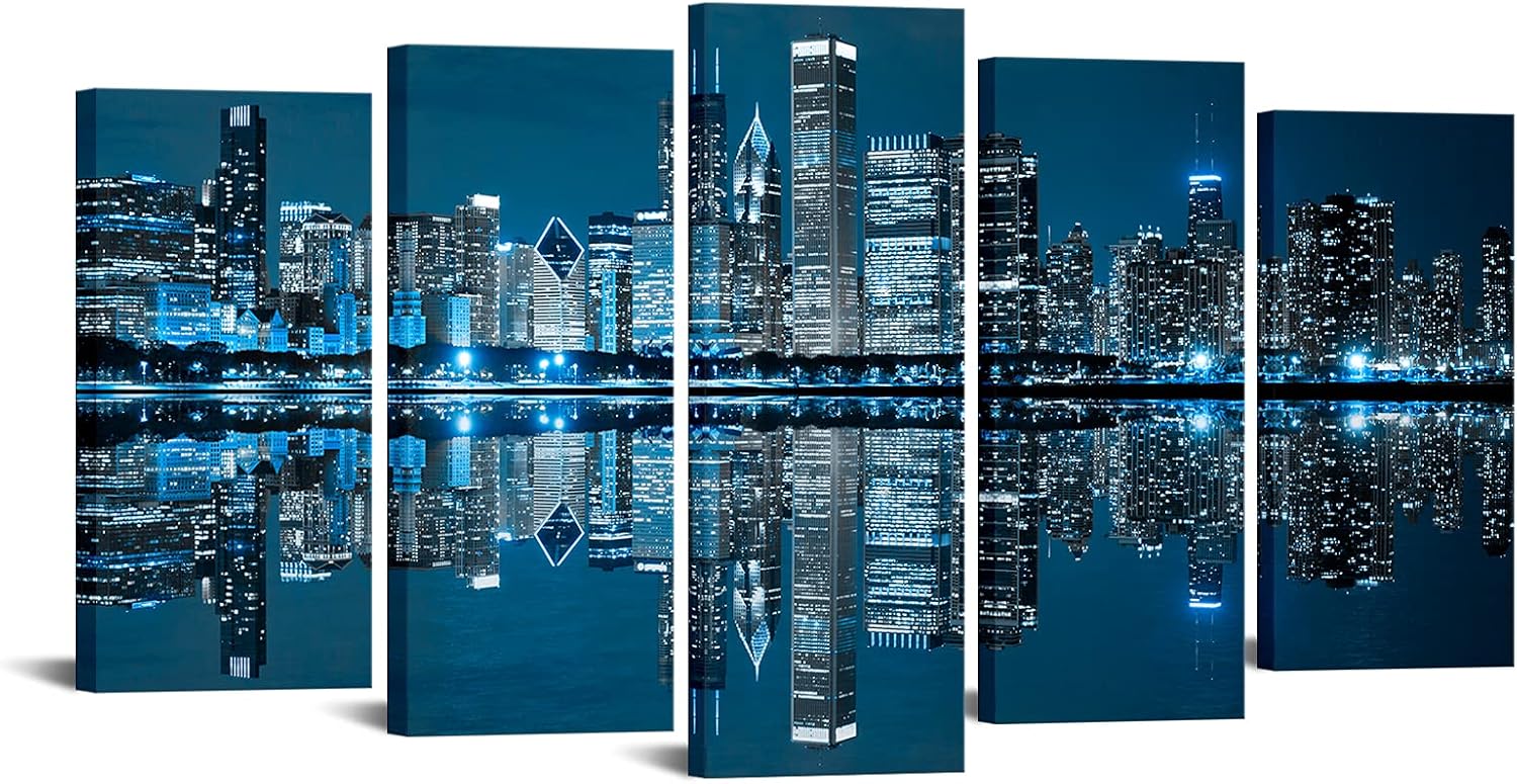 Large 5 Panels Framed Canvas Print Wall Art E549034