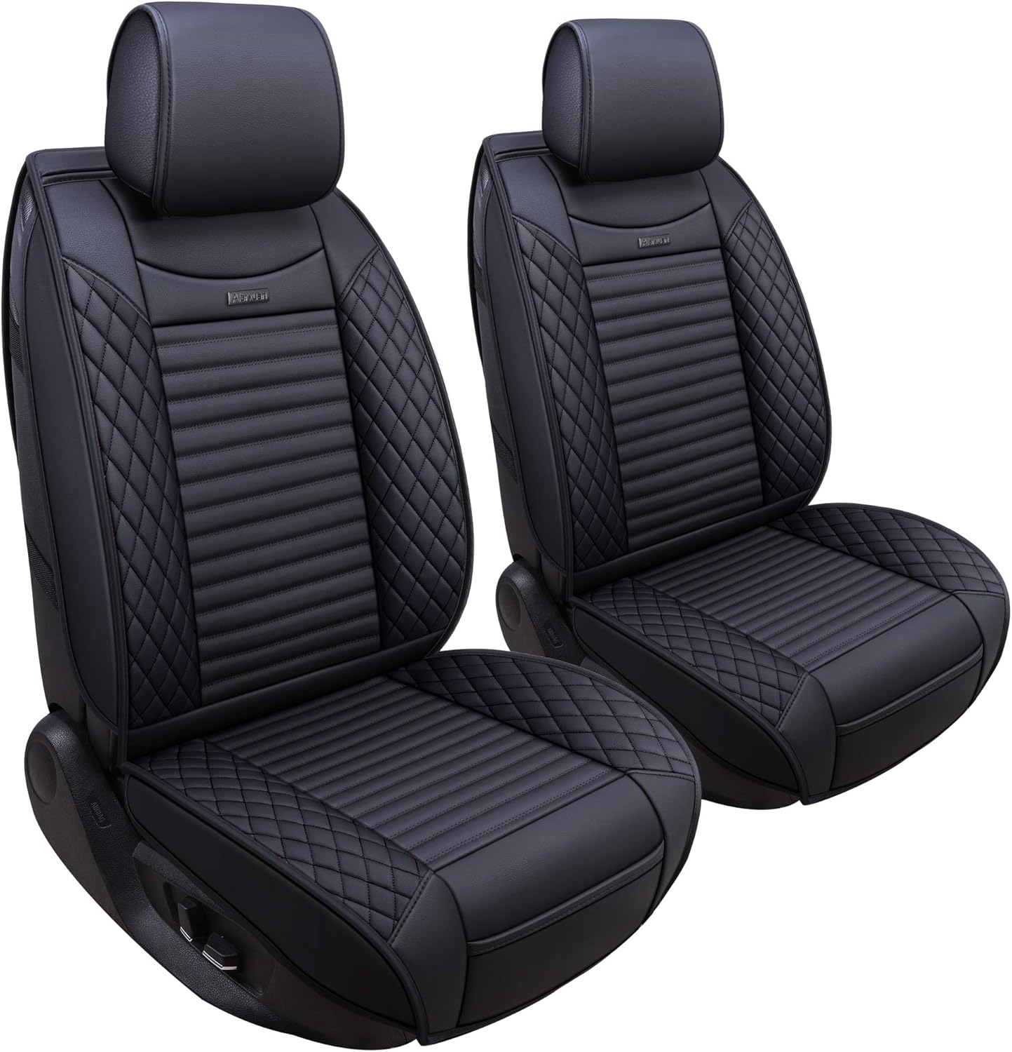 Black Leather Universal Front Captain Seat Covers 2 Pcs E75031