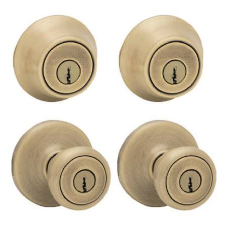 Twin Keyed Entry and Single Cylinder Deadbolt Antique Brass T216