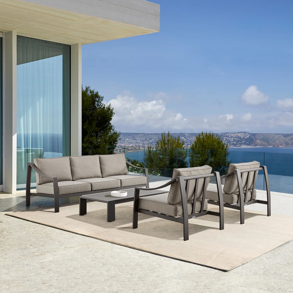 4 Piece Outdoor Patio Furniture Set in Dark Brown Aluminum with Cushions L208
