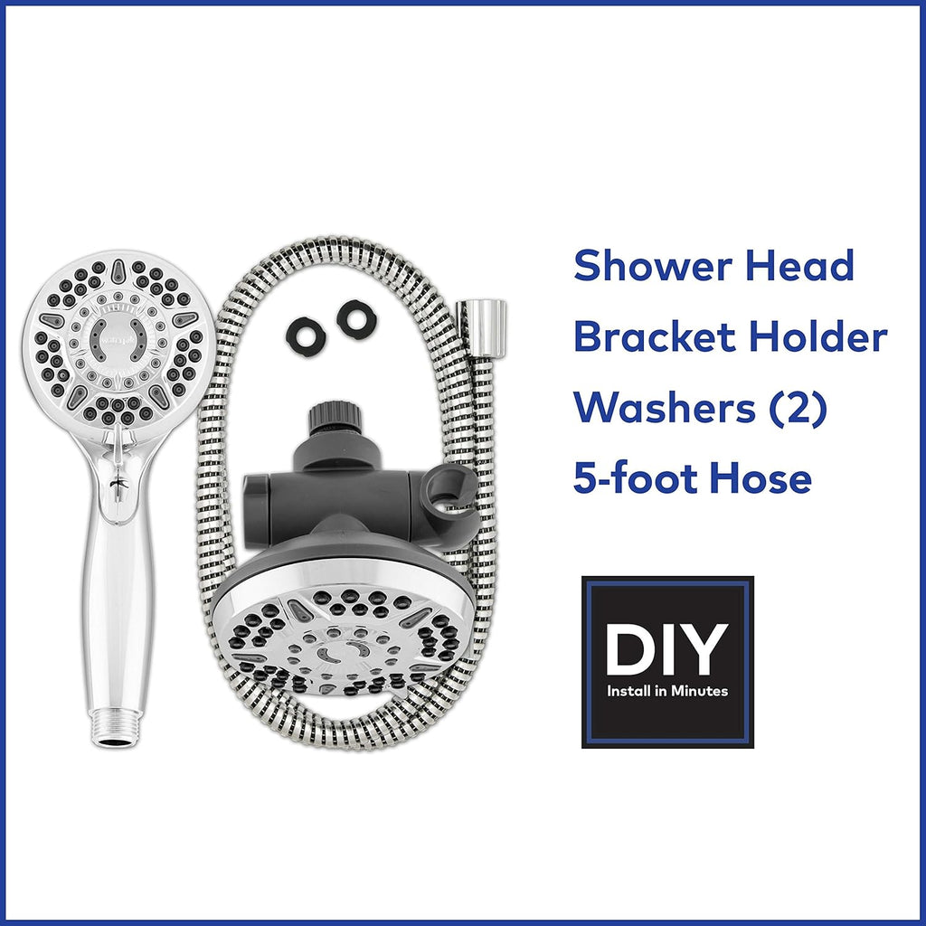 High Pressure Handheld Shower Head with 5-Foot Hose, 96-inch Metal Shower Hose Pack of 2 Z811434