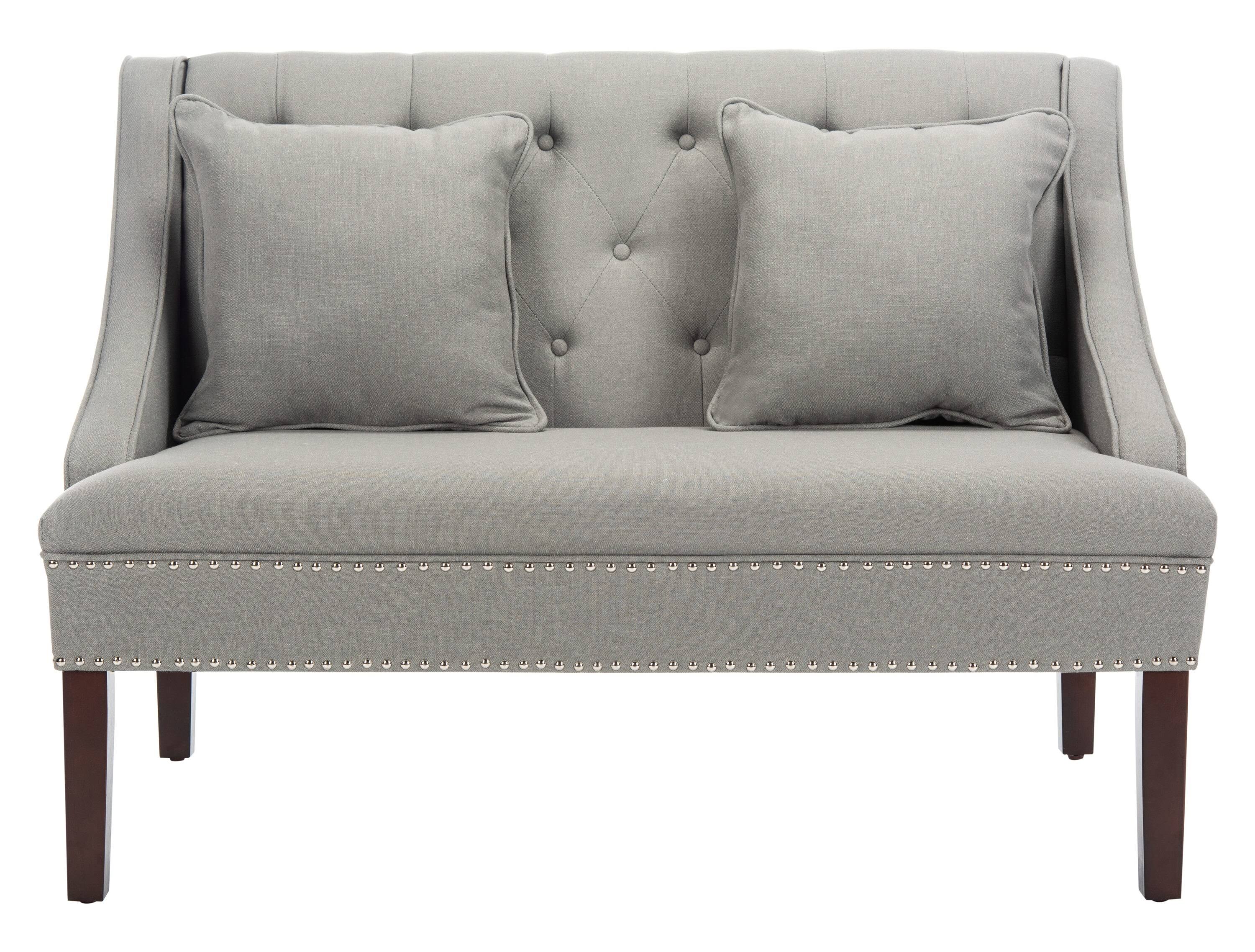 Grey Linen Settee with Silver Nailheads J697