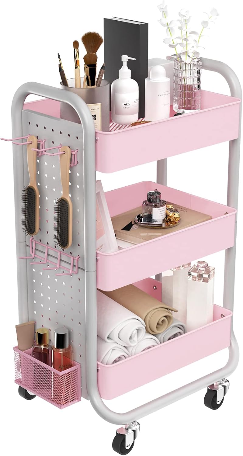 White 3-Tier Metal Rolling Utility Cart with Handle G5445