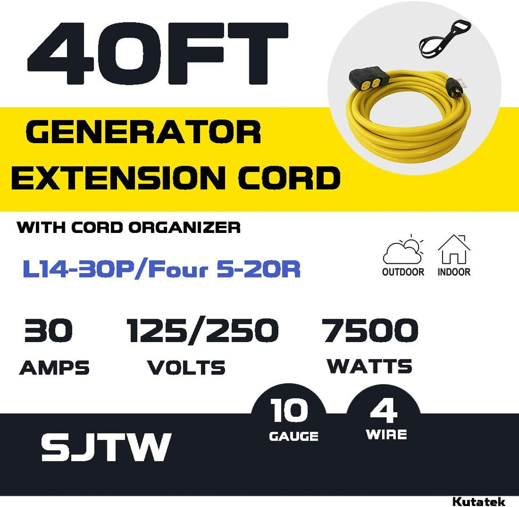40Ft 30 Amp 125/250V 7500 Watts 10 Gauge Power Cord with Surge Protector Breaker L906