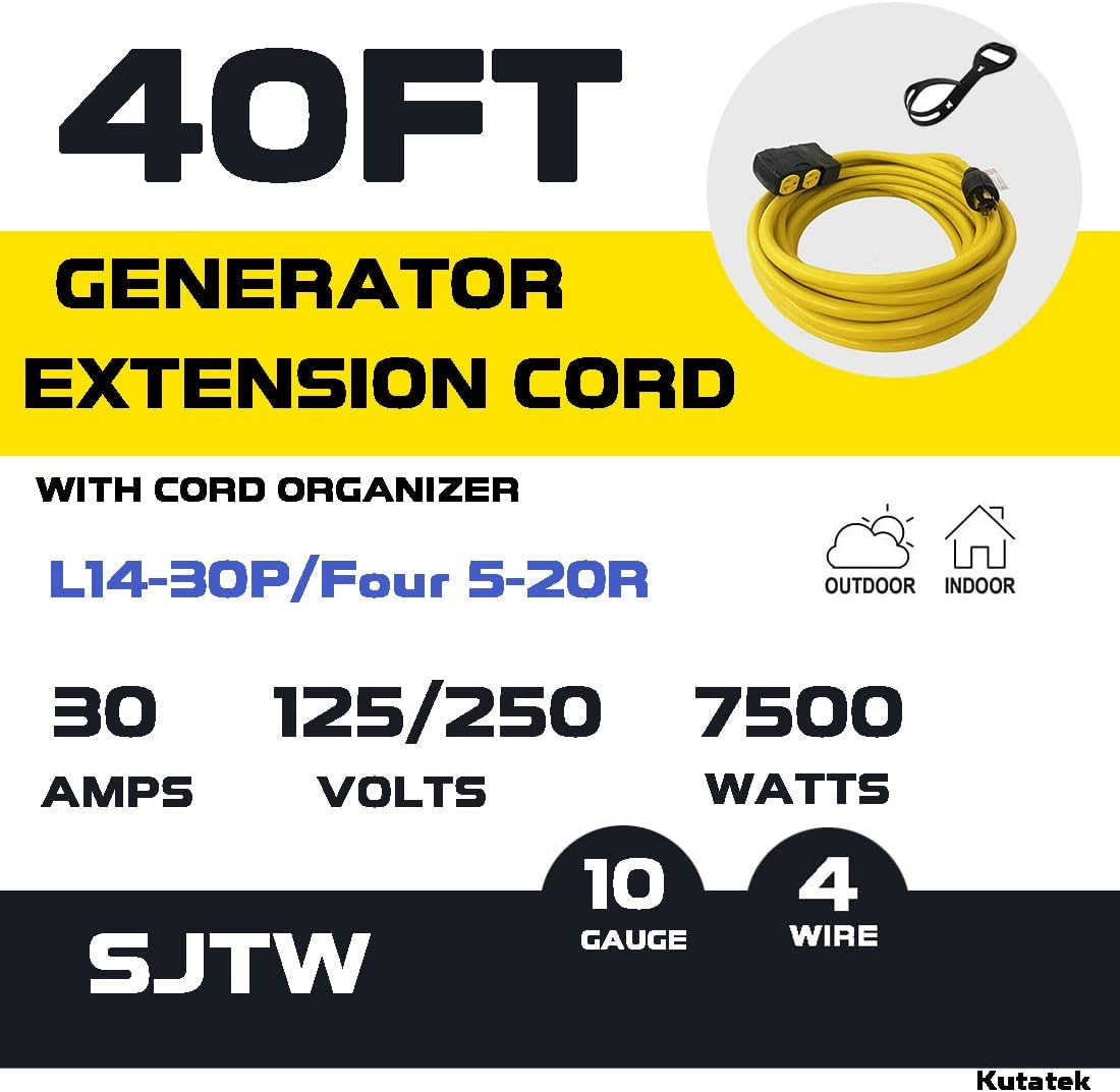 40Ft 30 Amp 125/250V 7500 Watts 10 Gauge Power Cord with Surge Protector Breaker L906