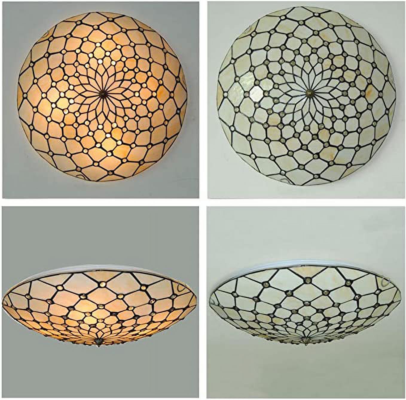 Vintage Tiffany Ceiling Light Fixture, 20” Baroque Flush Mount Ceiling Lamp, Amber Pearl Bead Shade, 4-Light P9941