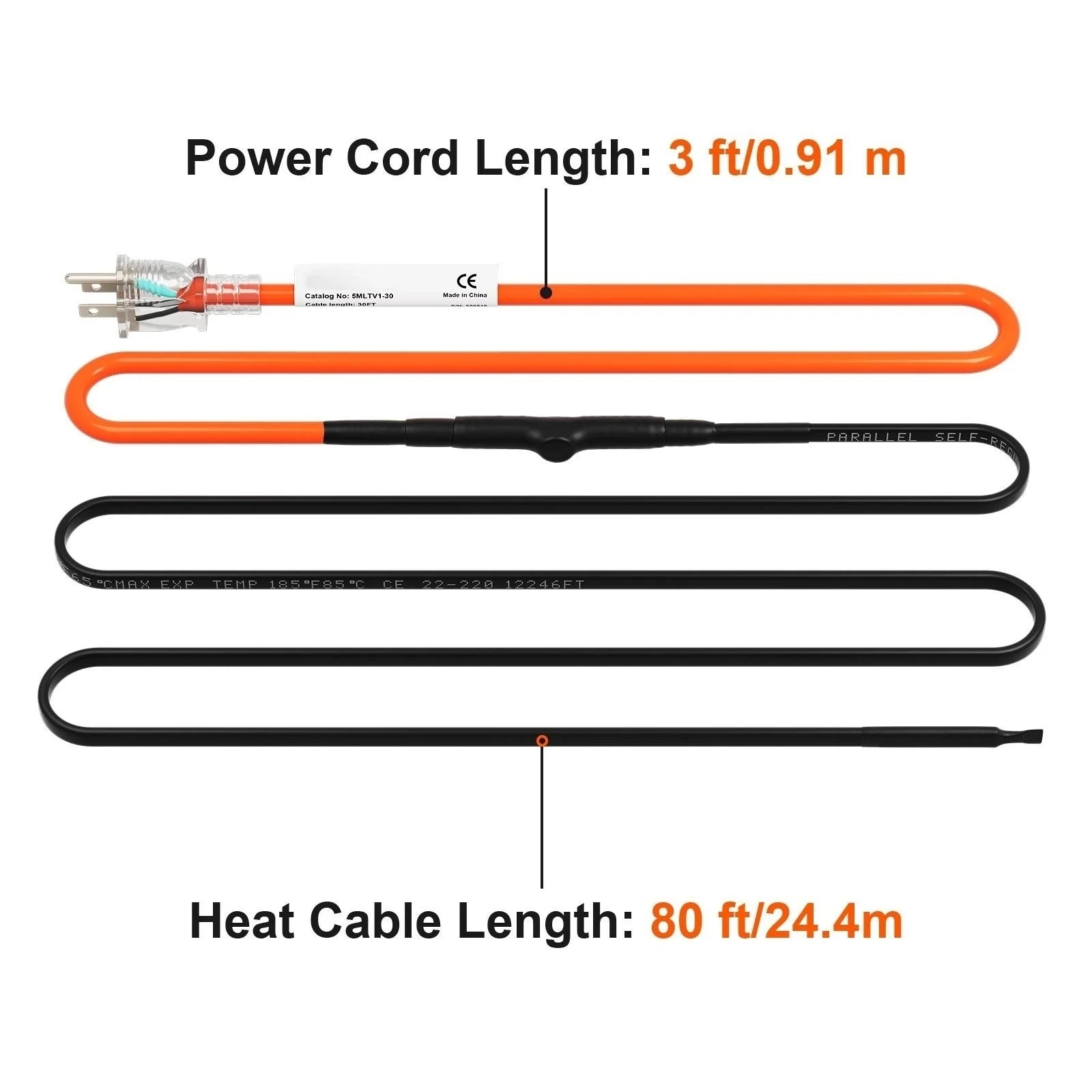 Self-Regulating Pipe Heating Cable, 80-feet 5W/ft Heat Tape, 120V D3740