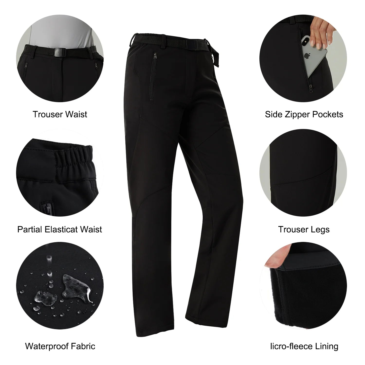 Women Fleece Lined Softshell Snow Pants Size M E80153