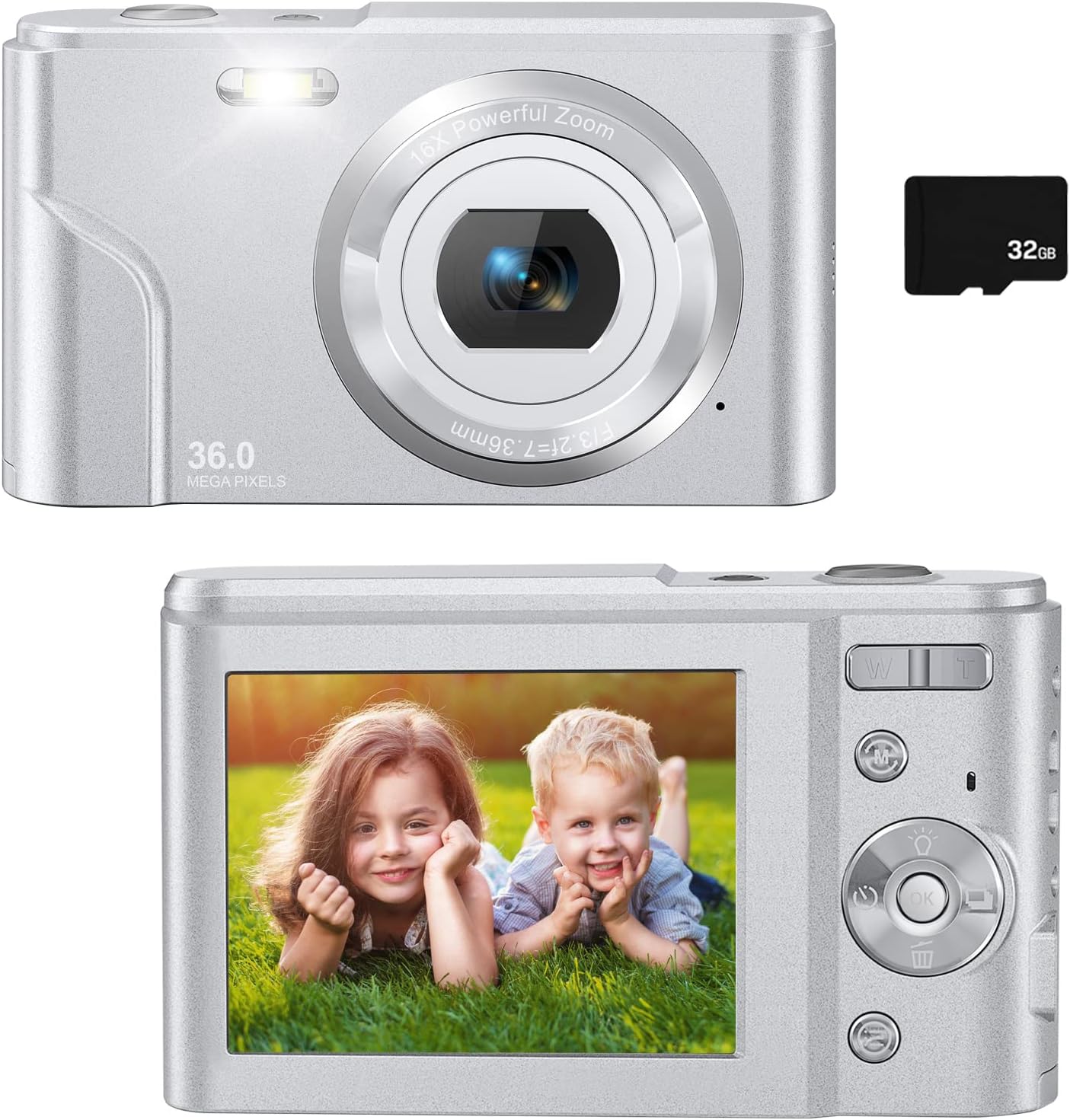 36MP Children's Camera with 32GB SD Card, Full HD 1080P Rechargeable Mini Camera (Light Blue) Y413
