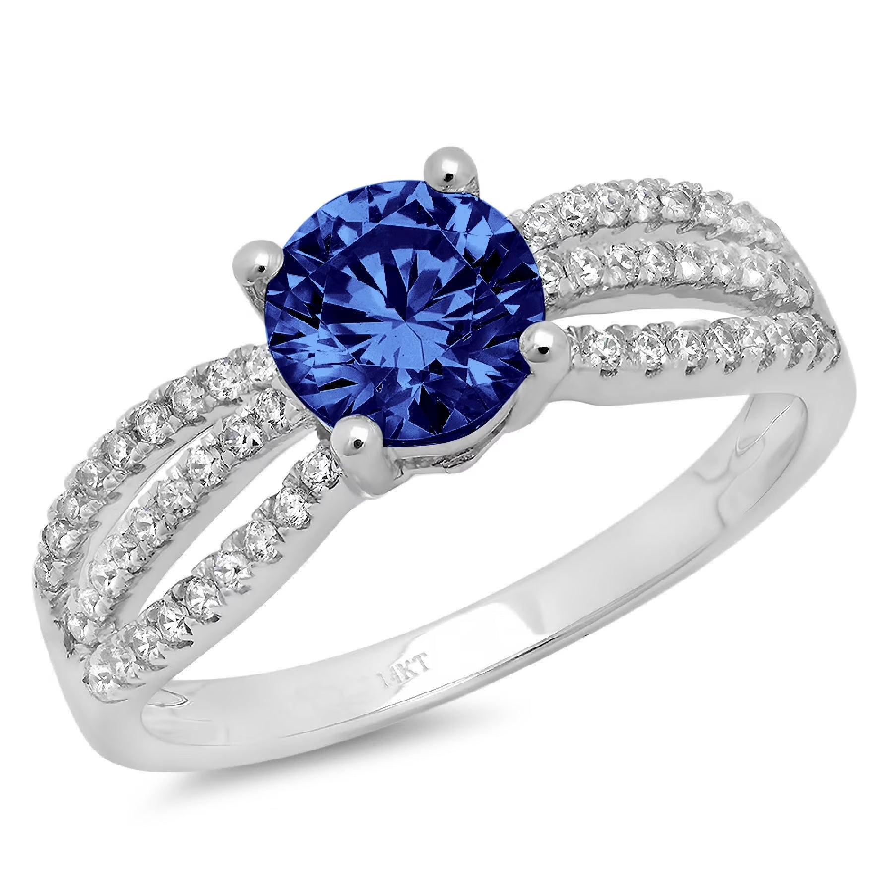 1.27ct Round Cut Blue Simulated Tanzanite 14k White Gold Ring Size 7.5 A4456