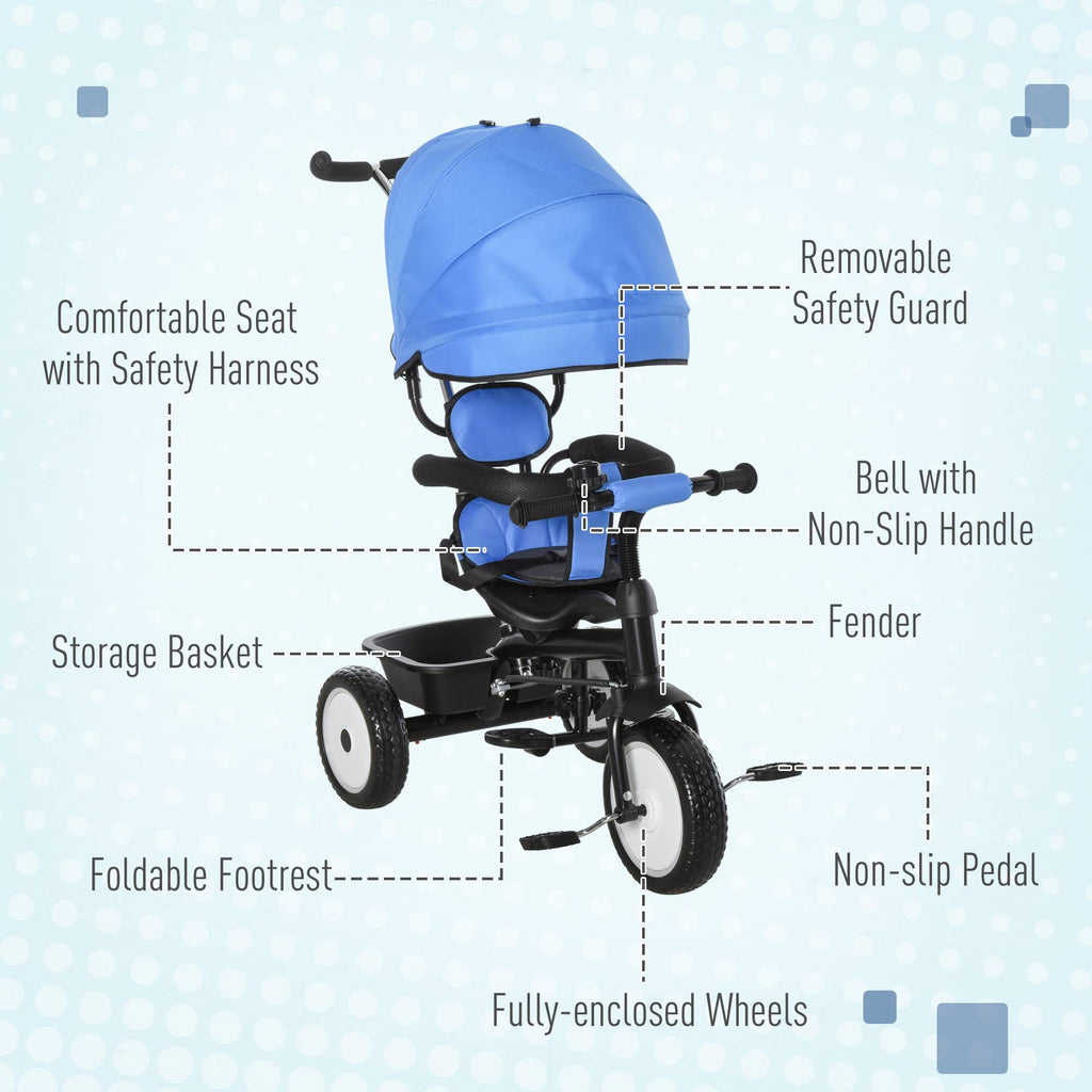 2 in 1 Baby Tricycle Stroller with Adjustable Canopy Detachable Guardrail Safety Belt V70300