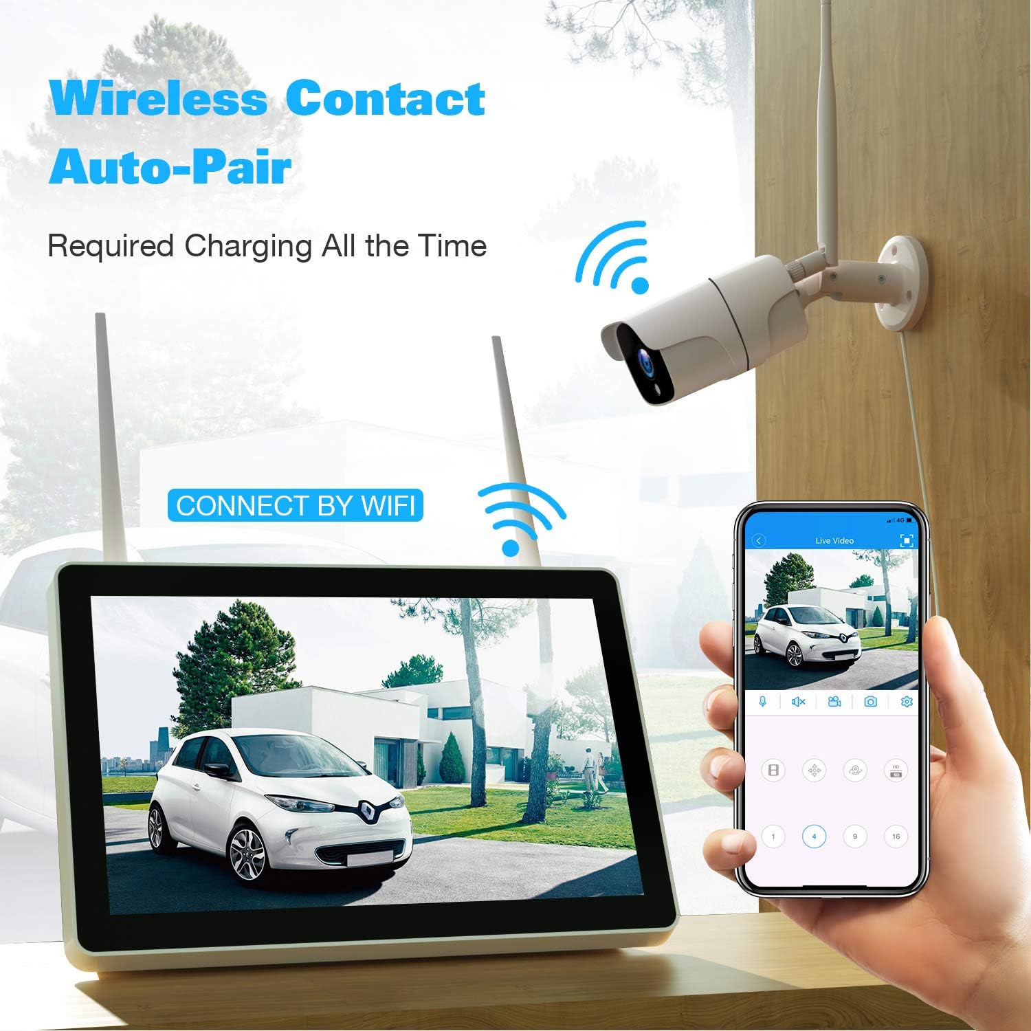 1080P Wireless Security Camera System with 1TB Hard Drive & 12 Monitor, 8CH NVR, 4pcs 2.0MP Outdoor IP Cameras Q86297