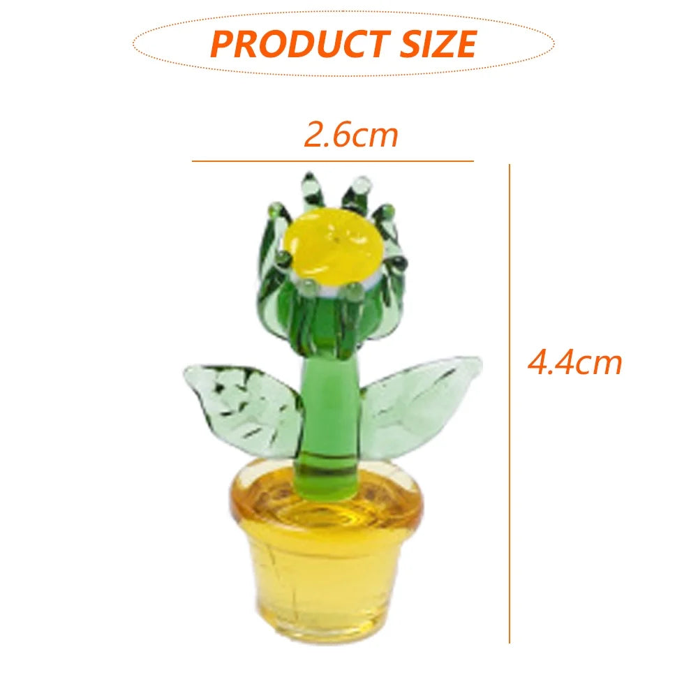 Handmade Blown Glass Cactus Figurines Desk Decorations B42846