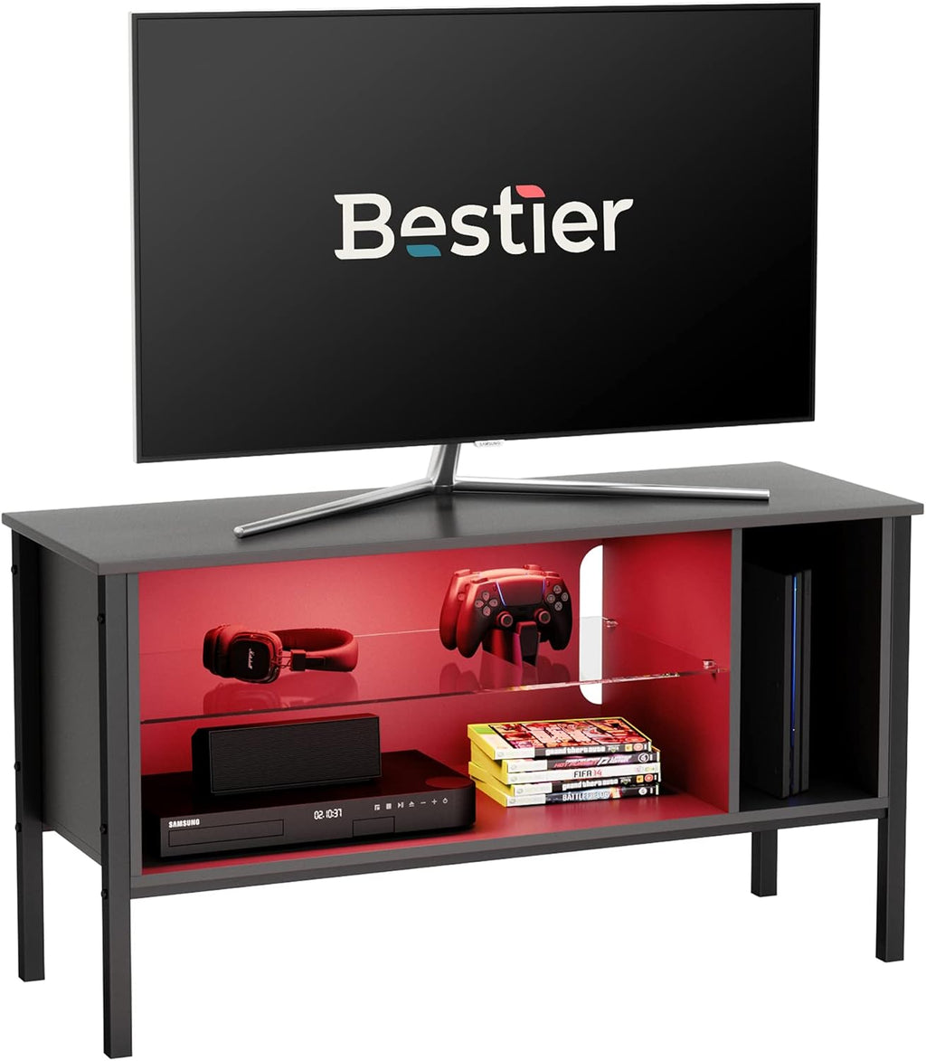 Black Carbon Fiber TV Stand with Glass Shelves F683231