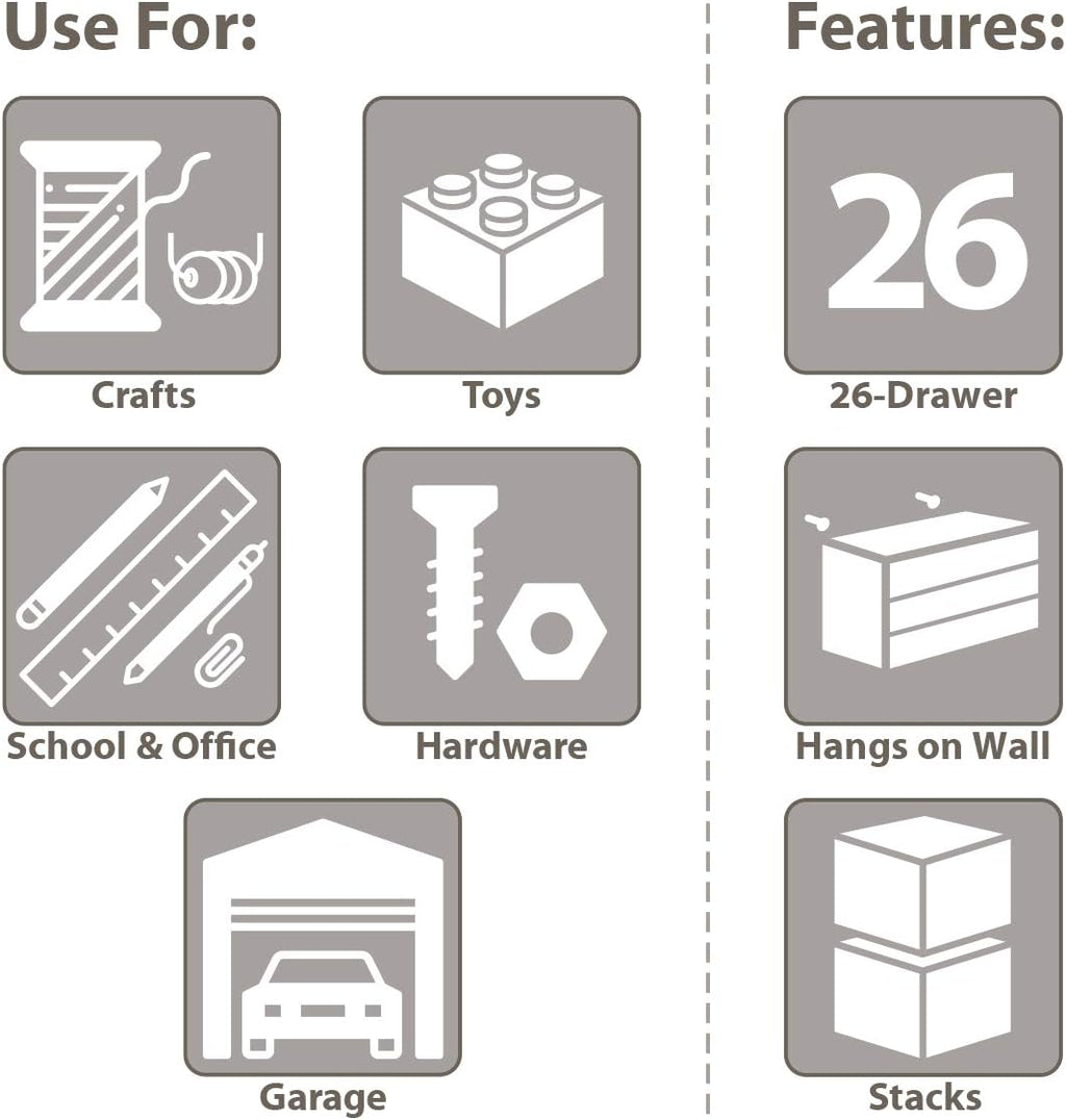 26-Drawer Plastic Parts Storage Cabinet, Black Gray, Pack of 2 R39568