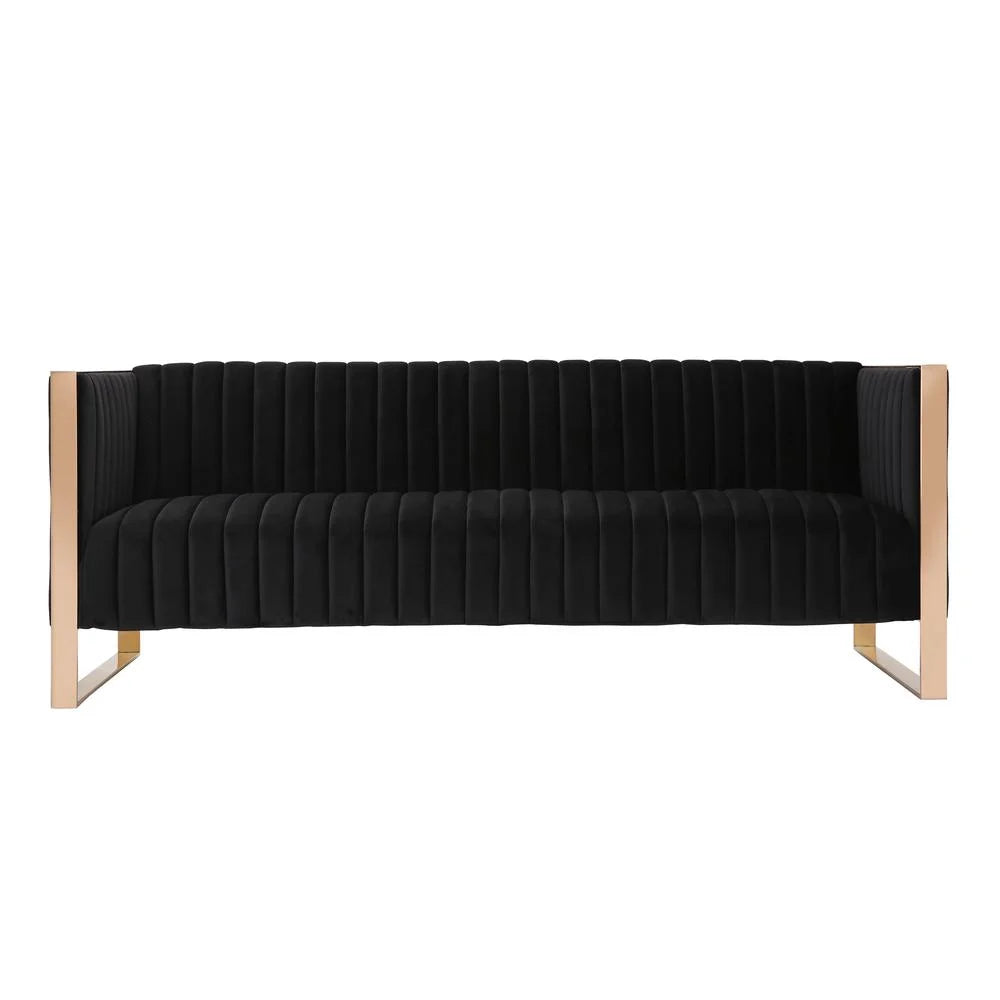 3-Piece Velvet Sofa & Armchair Set in Black V111245