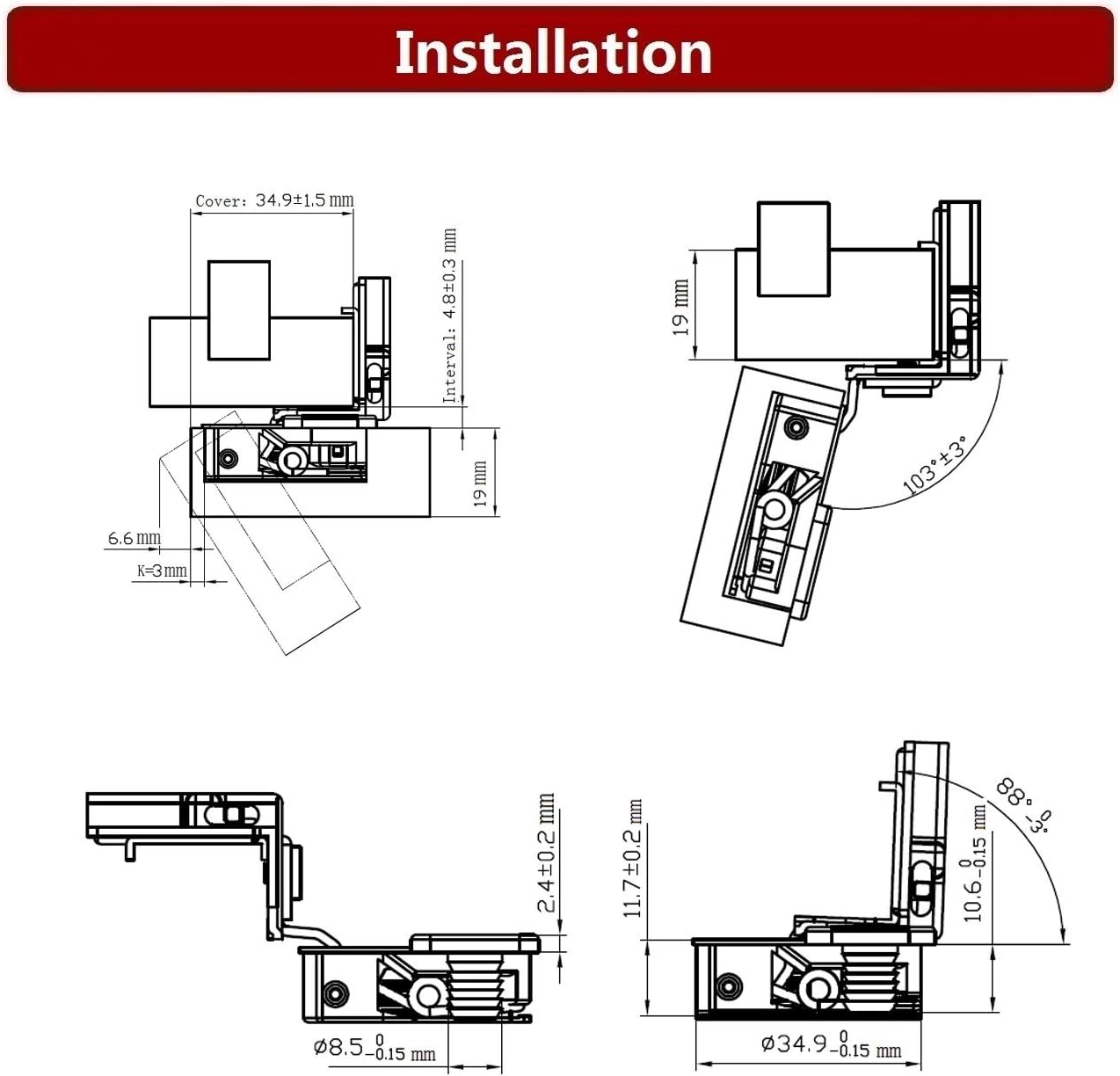 50 Pack Soft Close Cabinet Hinges, 105 Degree, 3 Way Adjustability M76323