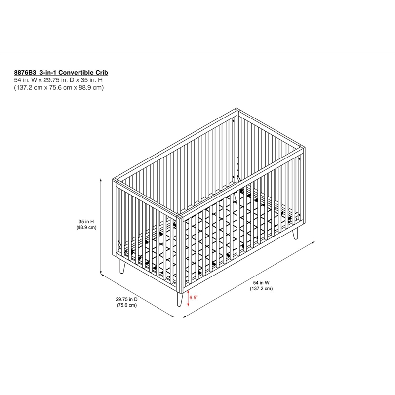 Walnut 3-in-1 Convertible Baby Crib D934419