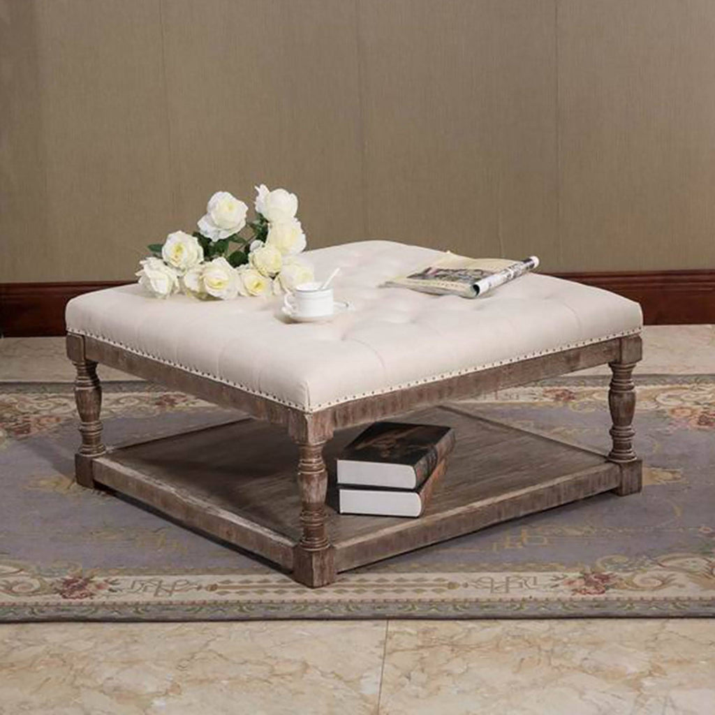 Tufted Textile Shelved Ottoman, Brown I596