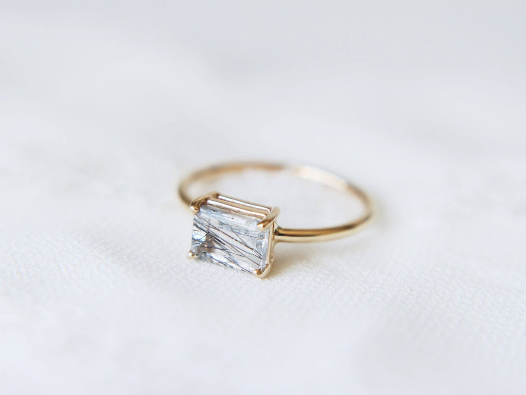 Black Rutilated Quartz Emerald Cut Ring R540771