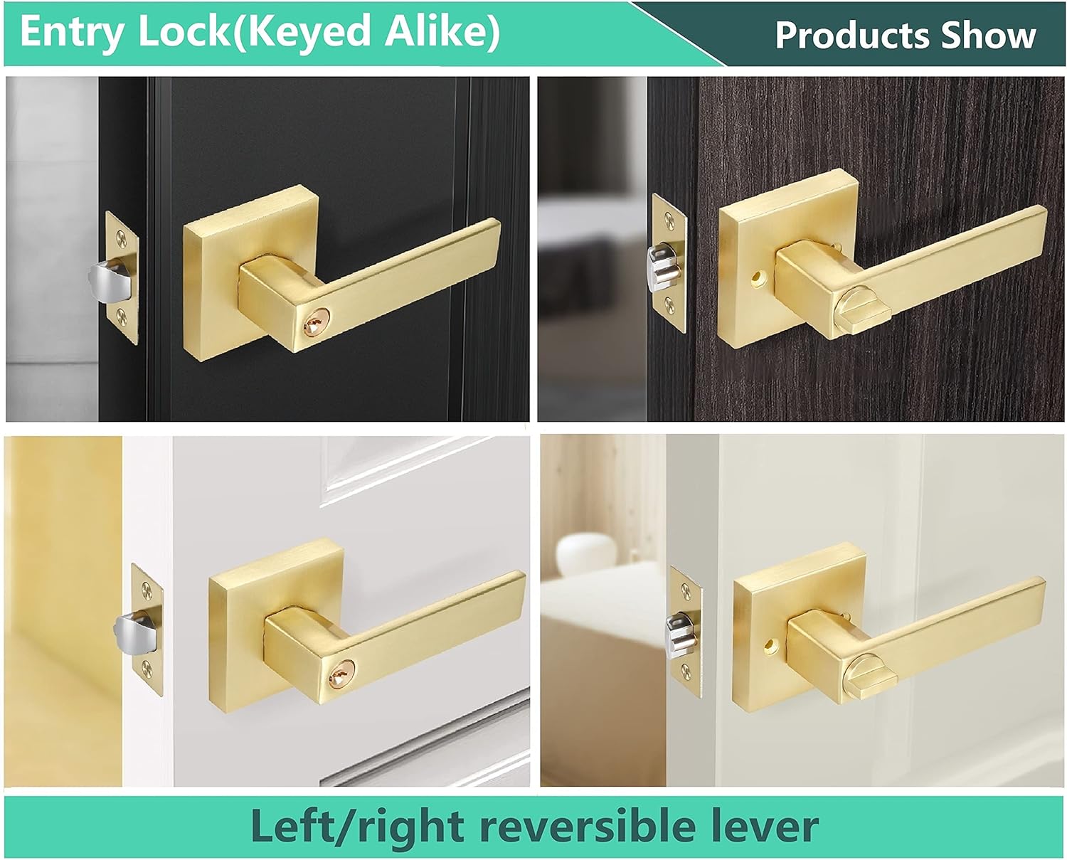 4 Pack Square Euro Style Door Leversets in Stain Brass Finish with Keys D2567