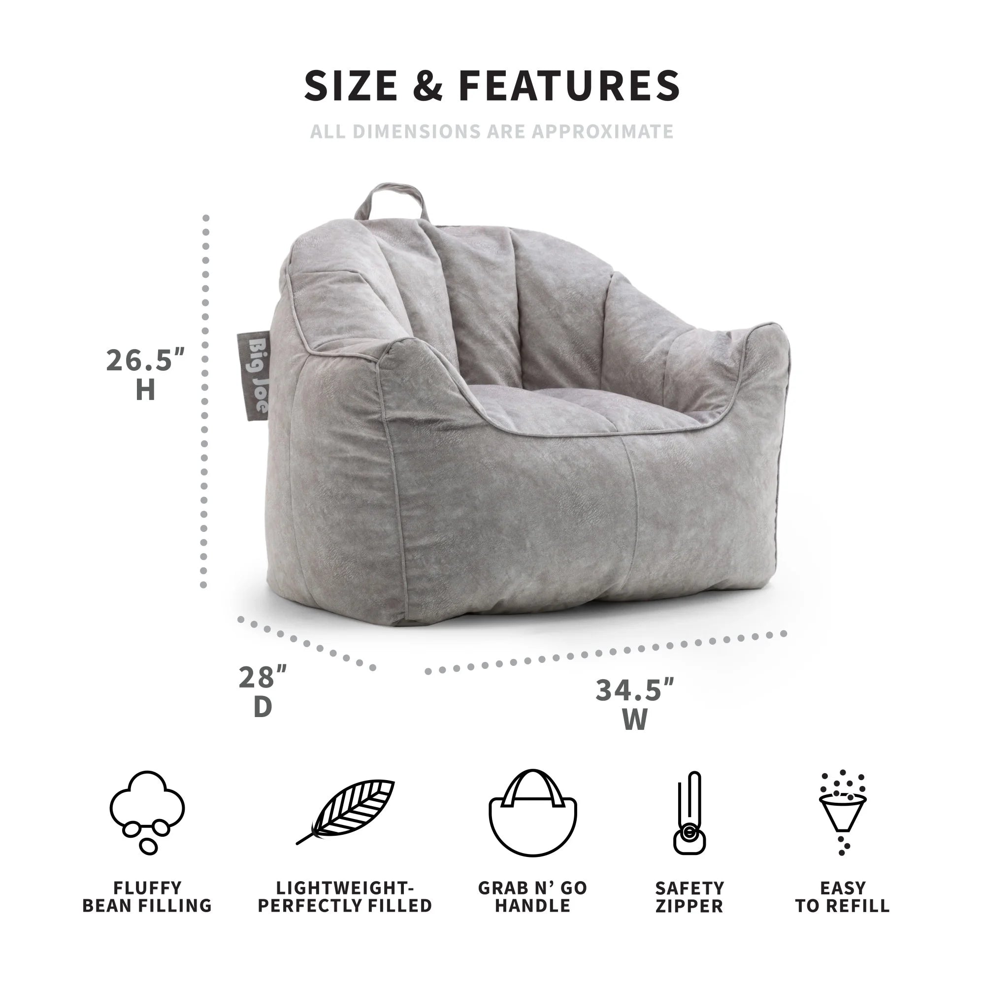 Gray Hyde Faux Polyester Blend Bean Bag Chair K6070